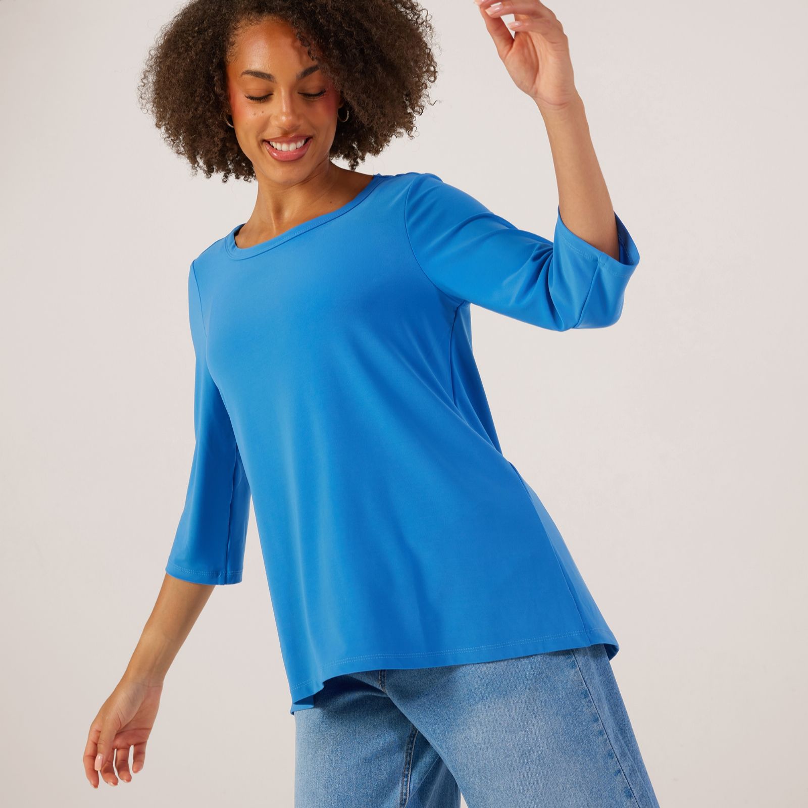 Kim & Co Brazil Jersey 3/4 Sleeve Wide Neck Top