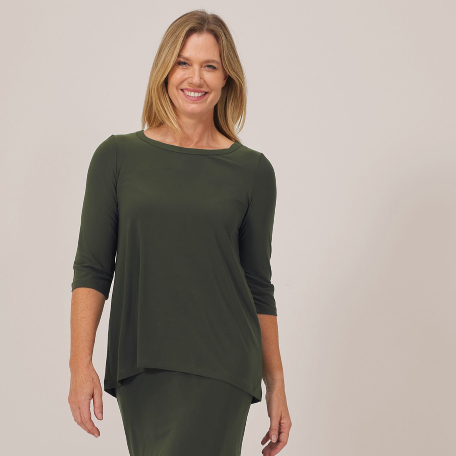 Kim & Co Brazil Jersey 3/4 Sleeve Wide Neck Top