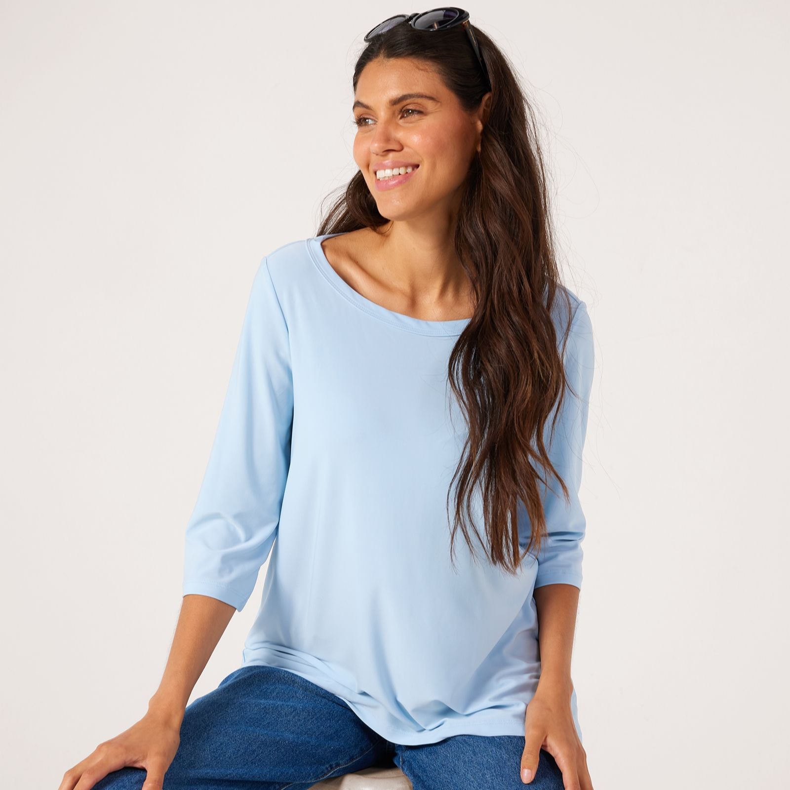 Kim & Co Brazil Jersey 3/4 Sleeve Wide Neck Top