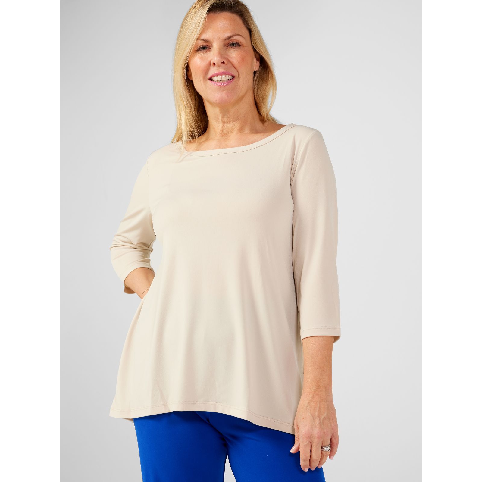 Kim & Co Brazil Jersey 3/4 Sleeve Wide Neck Top