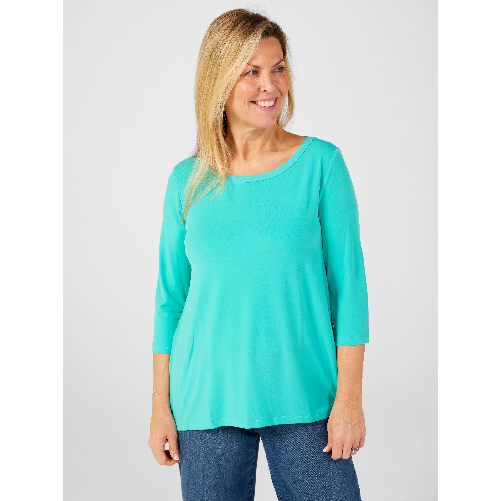 Kim & Co Brazil Jersey 3/4 Sleeve Wide Neck Top
