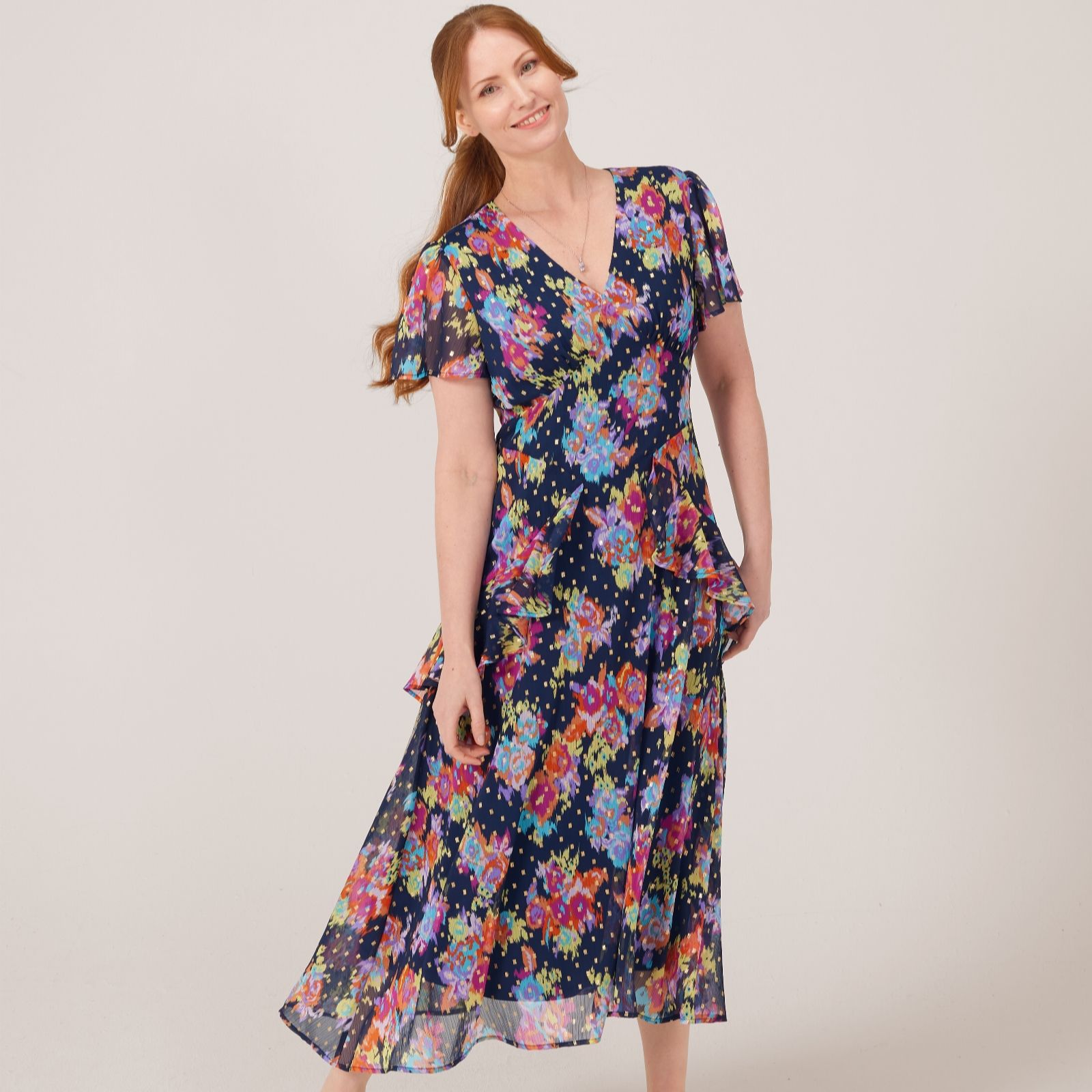 Dannii Minogue Foil Printed Frill Maxi Dress Regular - QVC UK