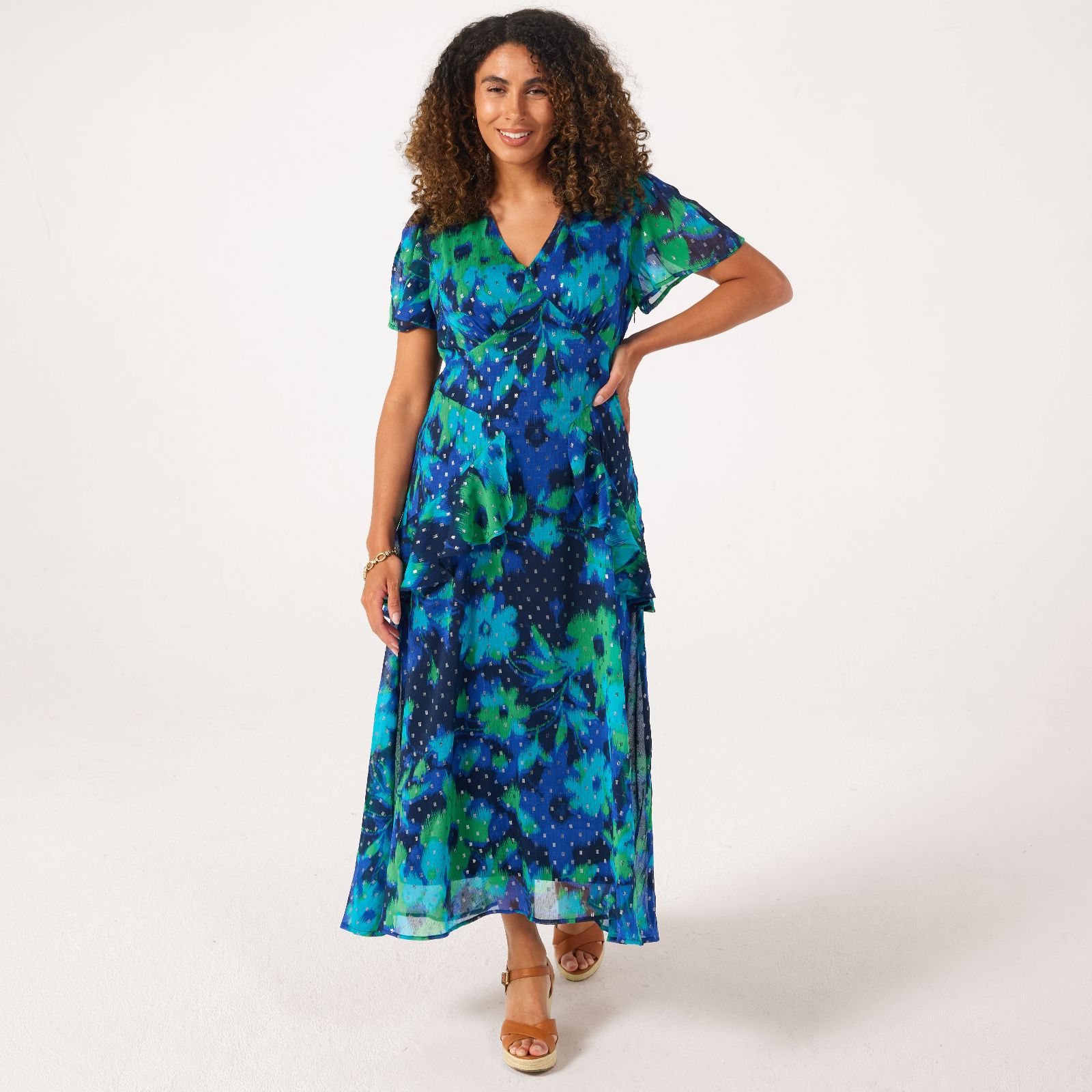 Dannii Minogue Foil Printed Frill Maxi Dress Standard