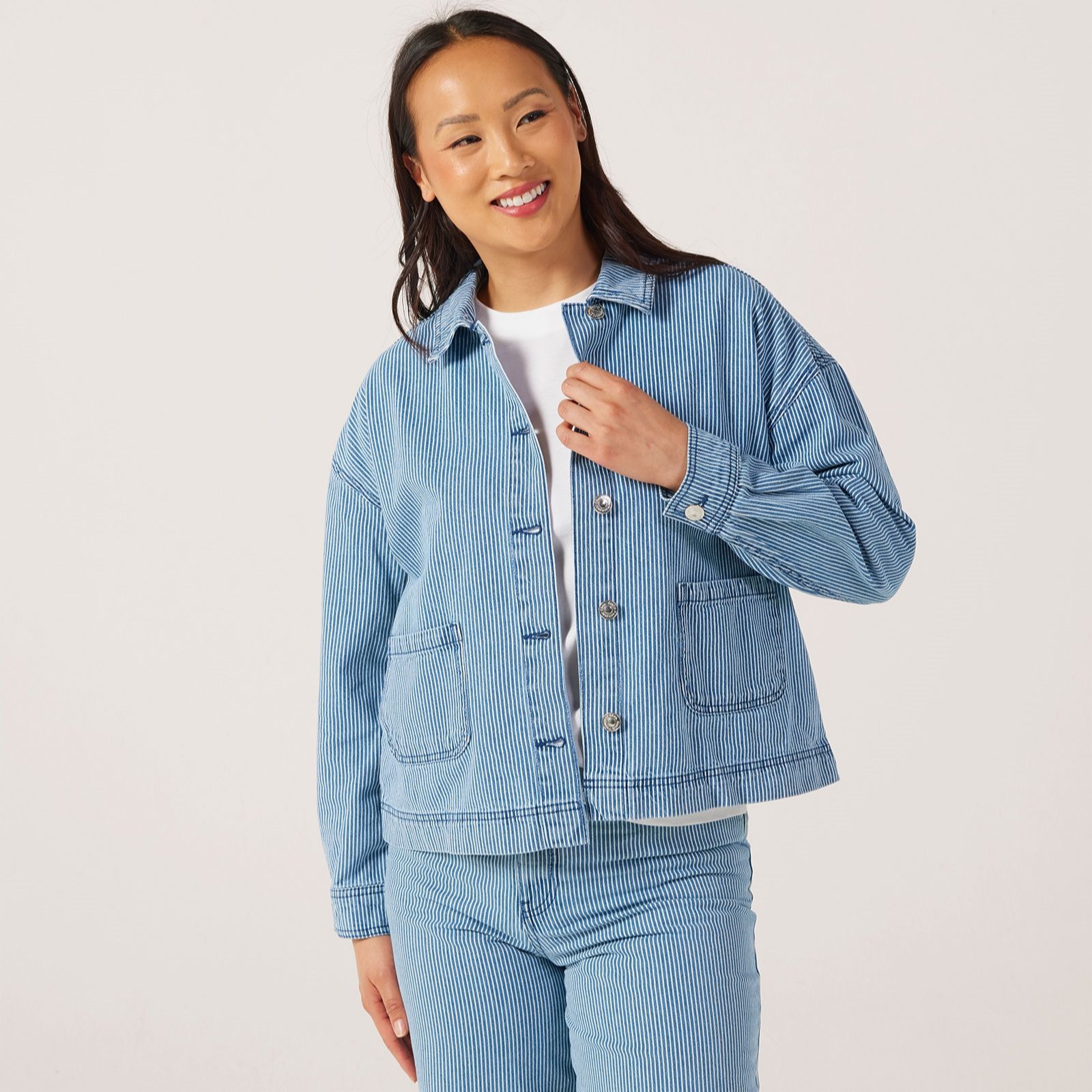 Denim & Co. Ticking Stripe Denim Jacket