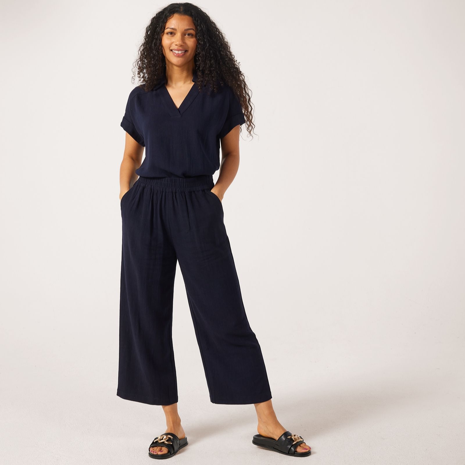 Ruth Langsford Pull On Cropped Linen Blend Trousers Petite