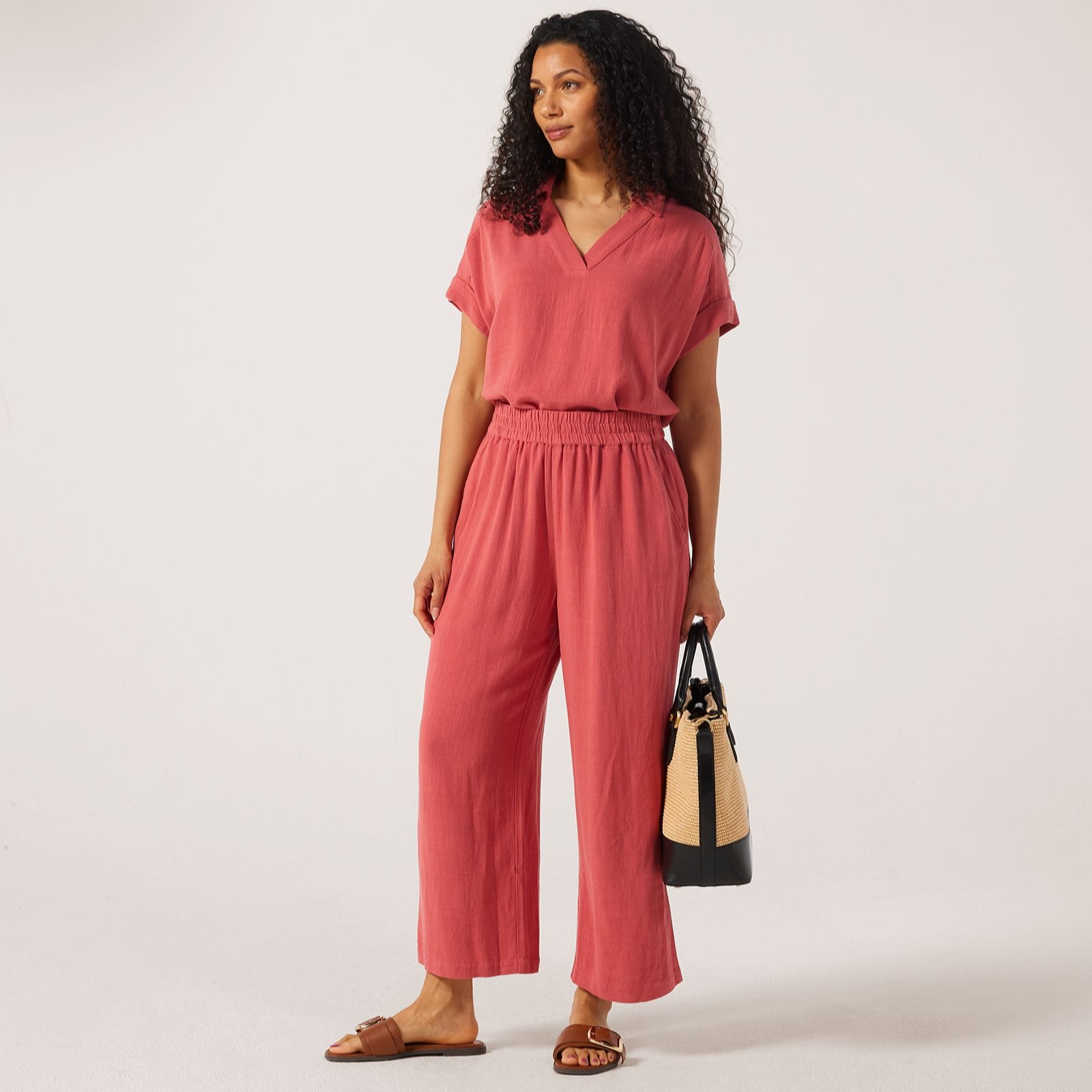Ruth Langsford Pull On Cropped Linen Blend Trousers Petite