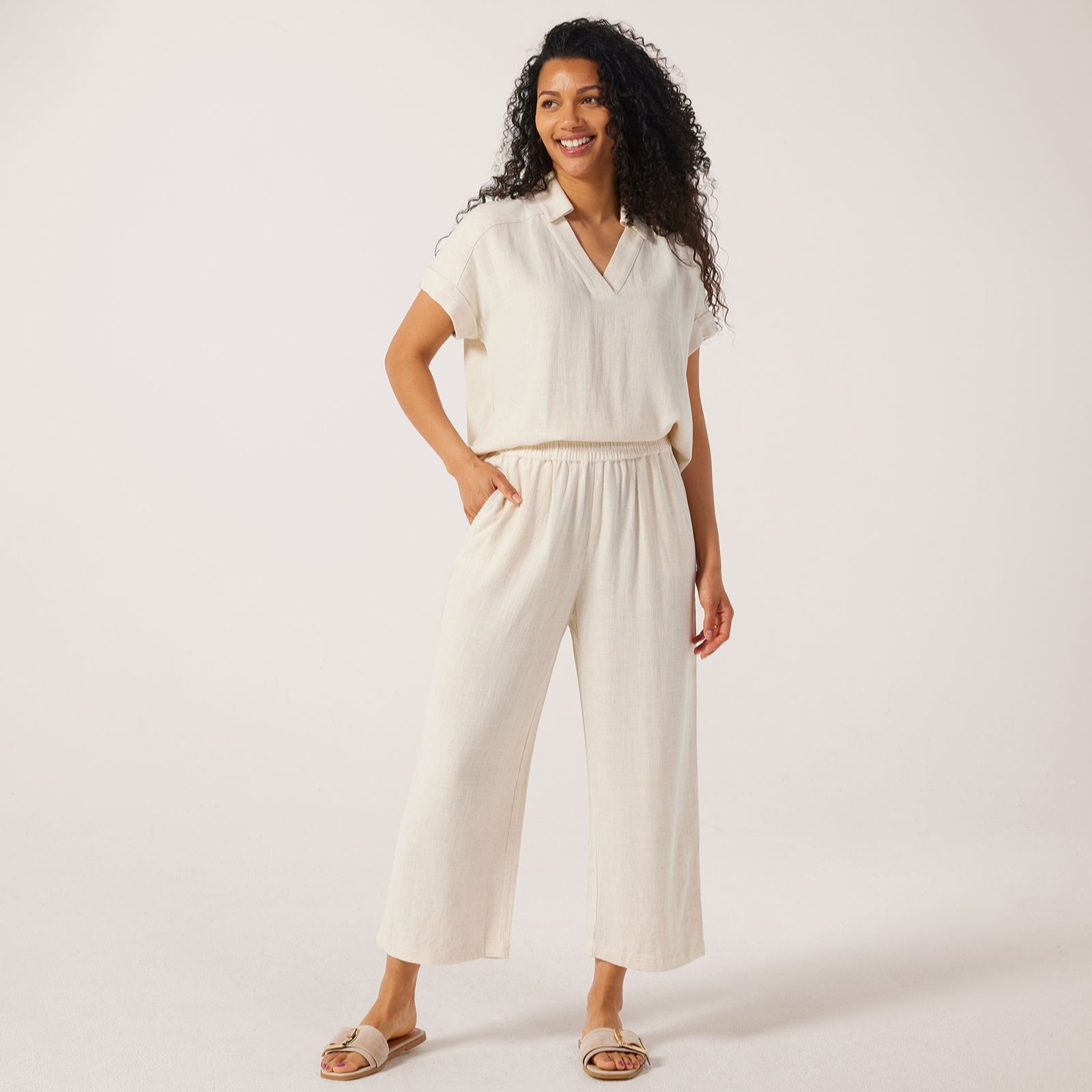 Ruth Langsford Pull On Cropped Linen Blend Trousers Petite