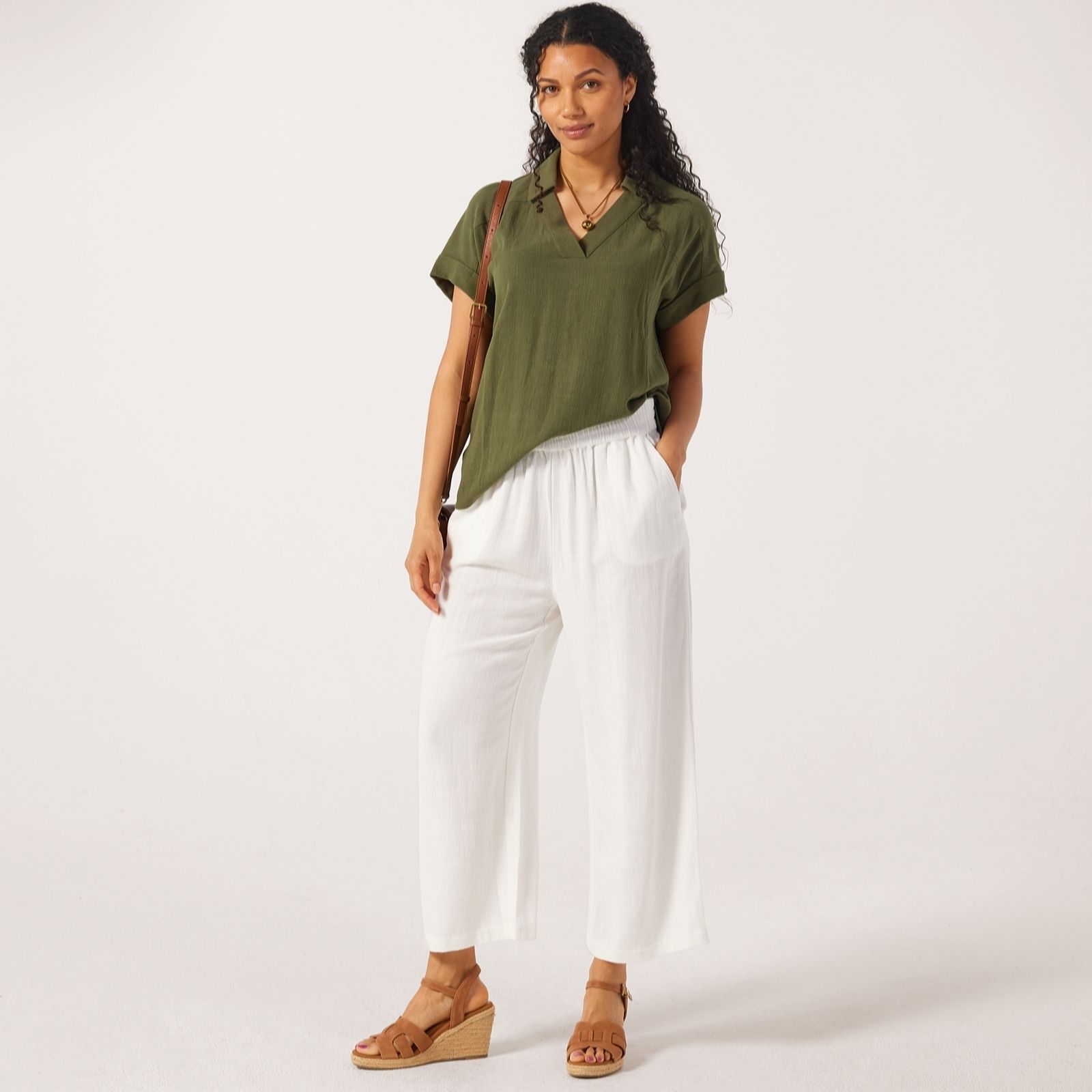Ruth Langsford Pull On Cropped Linen Blend Trousers Petite