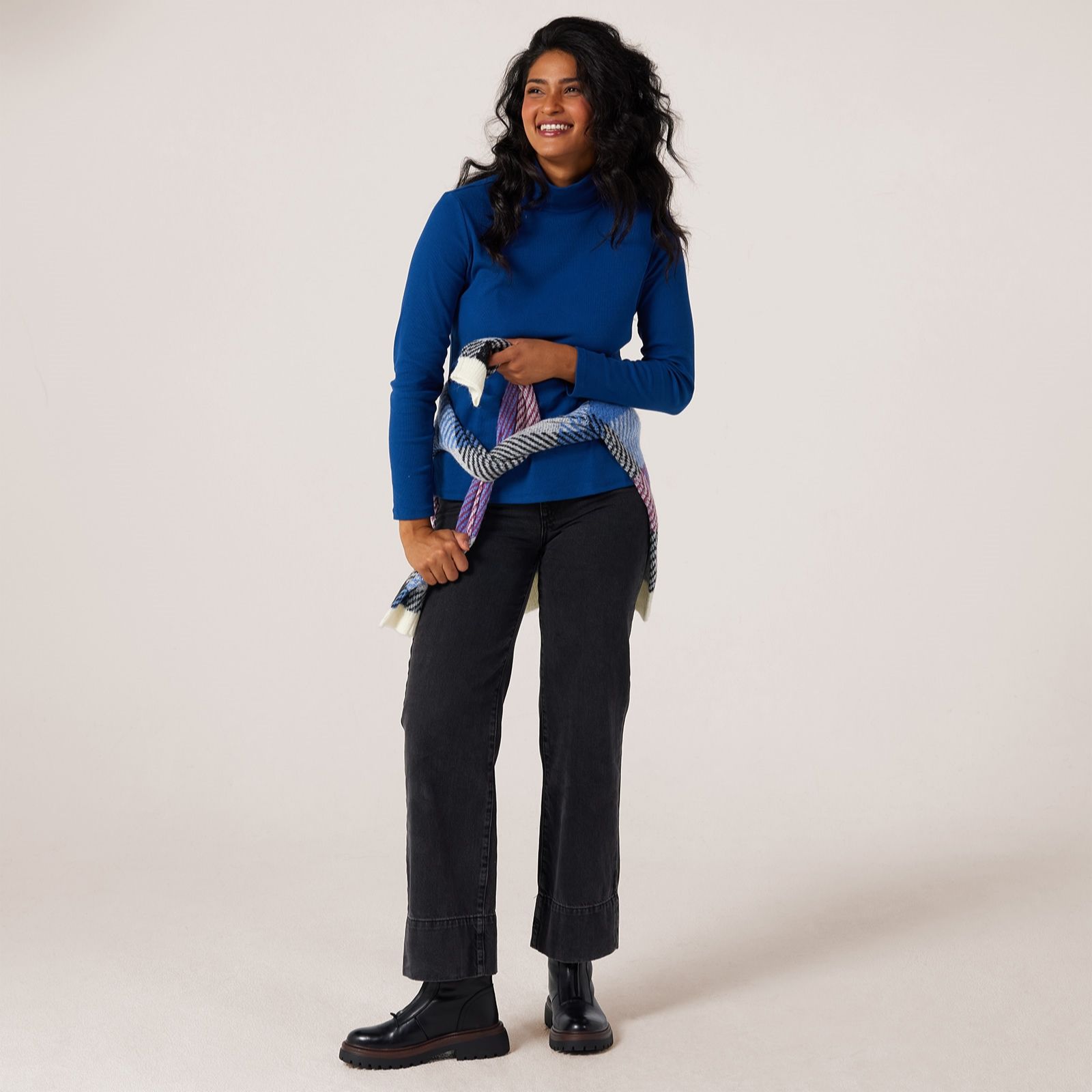 Denim & Co. Rib Funnel Neck Top