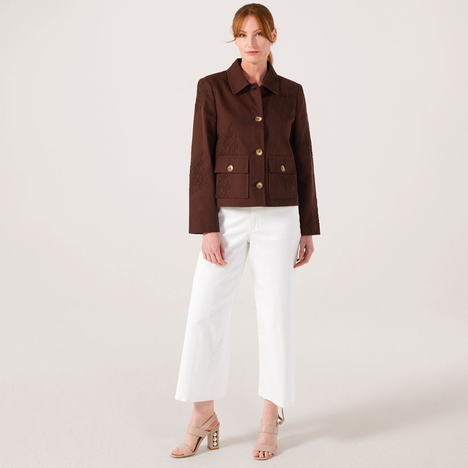 Helene Berman Embroided Floral Cotton Mix Jacket