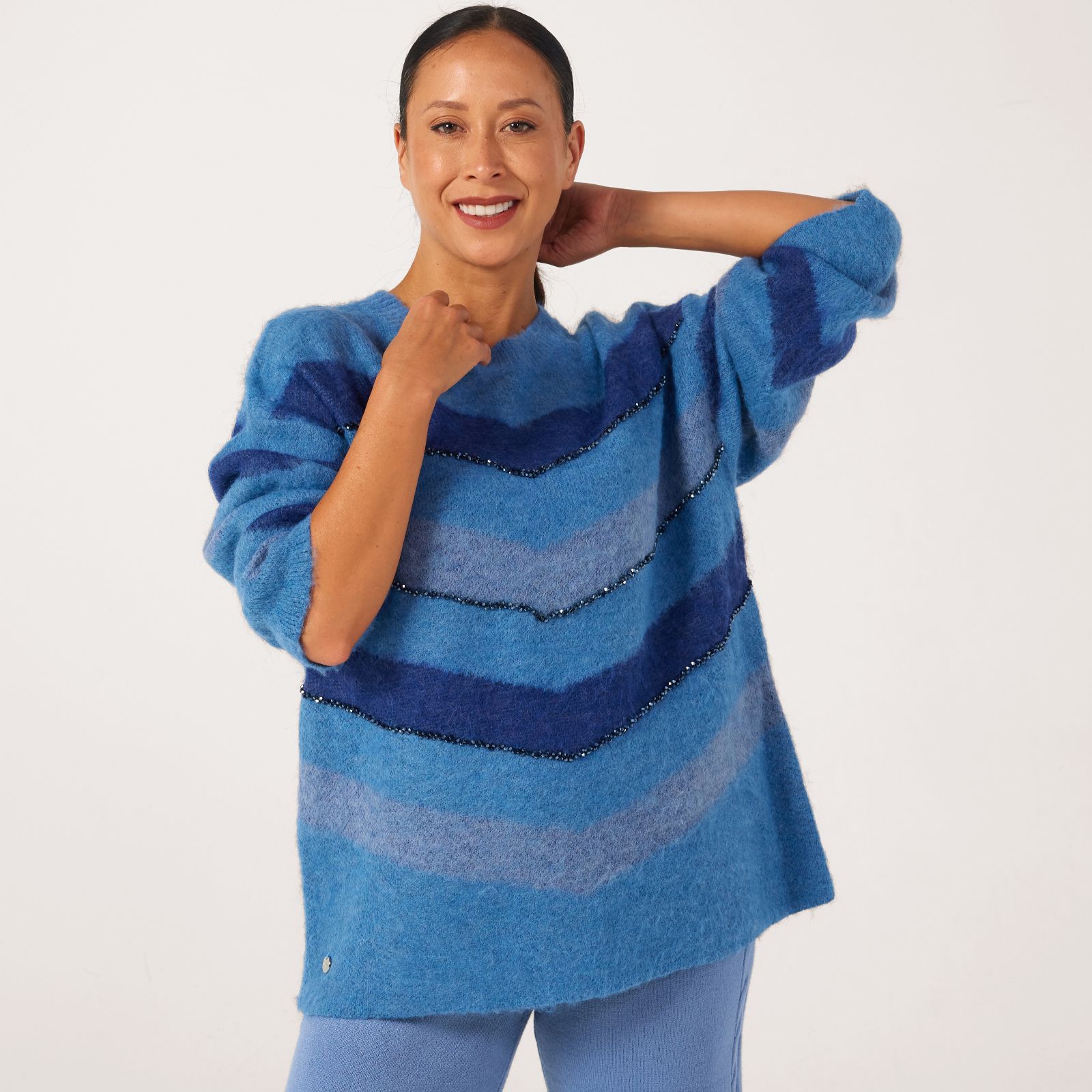 Malissa J Round Neck Chevron Stripe Knit Jumper