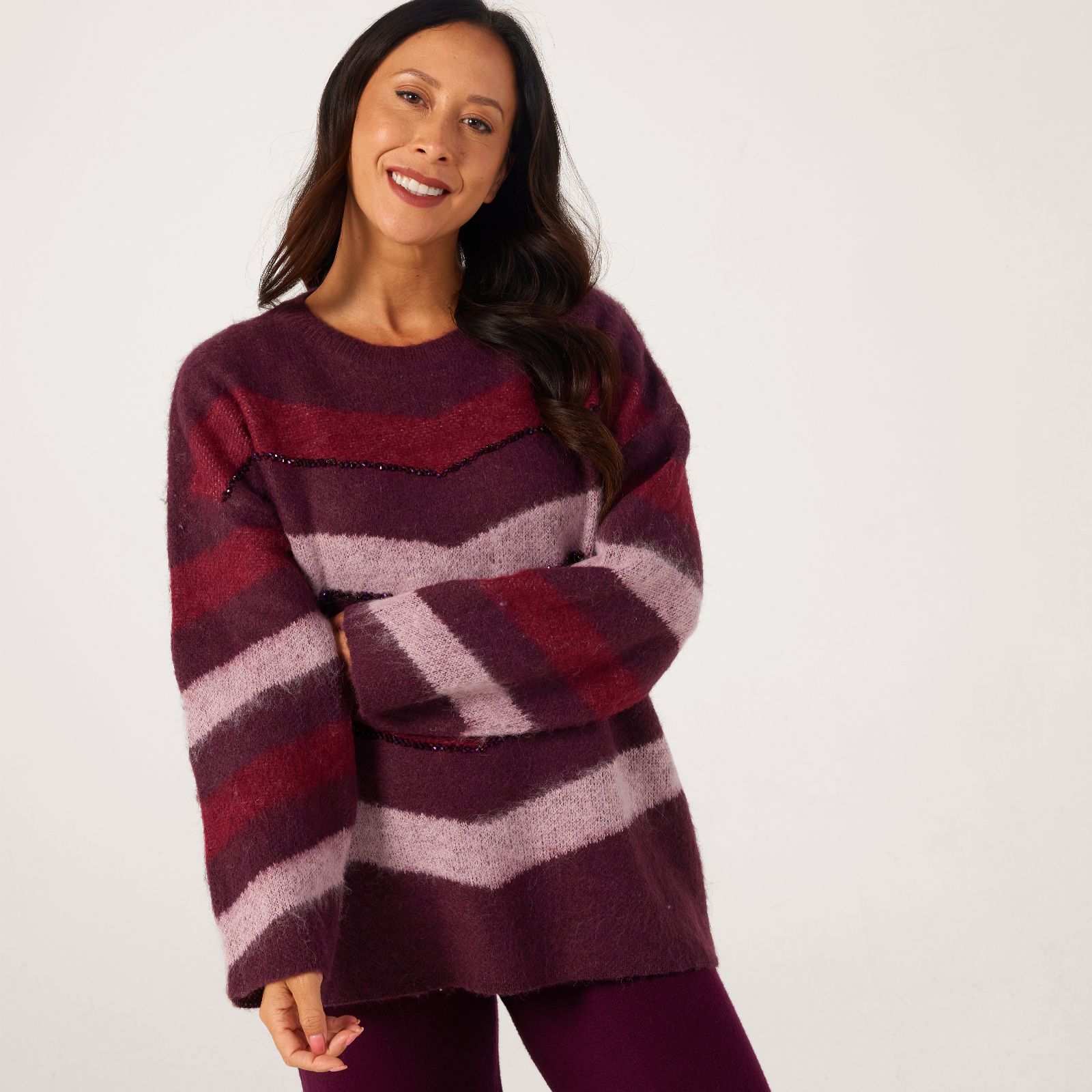 Malissa J Round Neck Chevron Stripe Knit Jumper