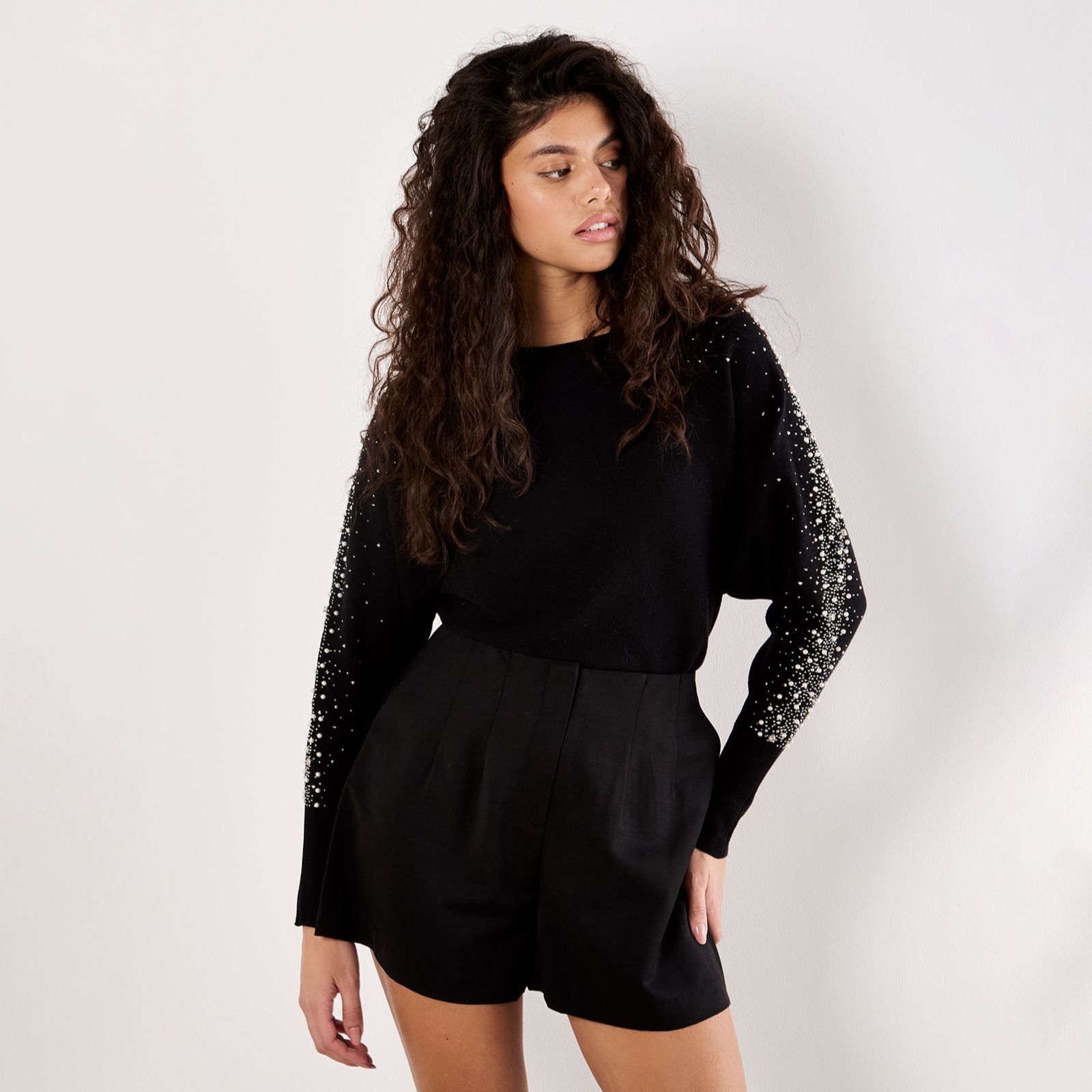 Apricot Pearls Studs & Gems Batwing Jumper