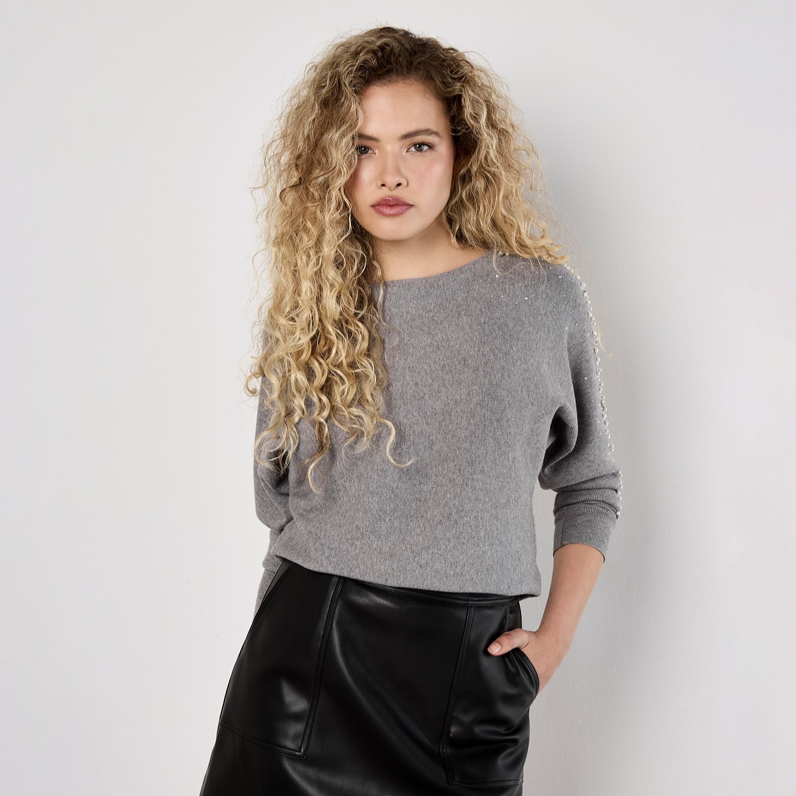 Apricot Pearls Studs & Gems Batwing Jumper