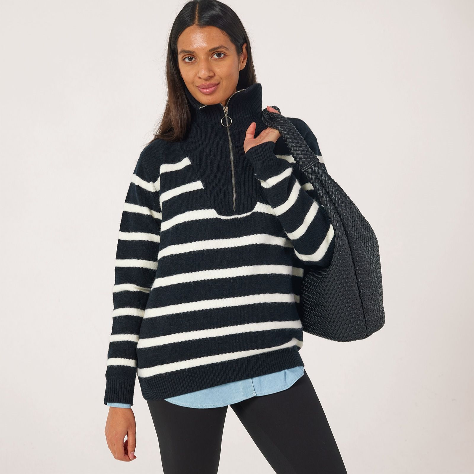 Izabel London Half Zip Stripe Jumper