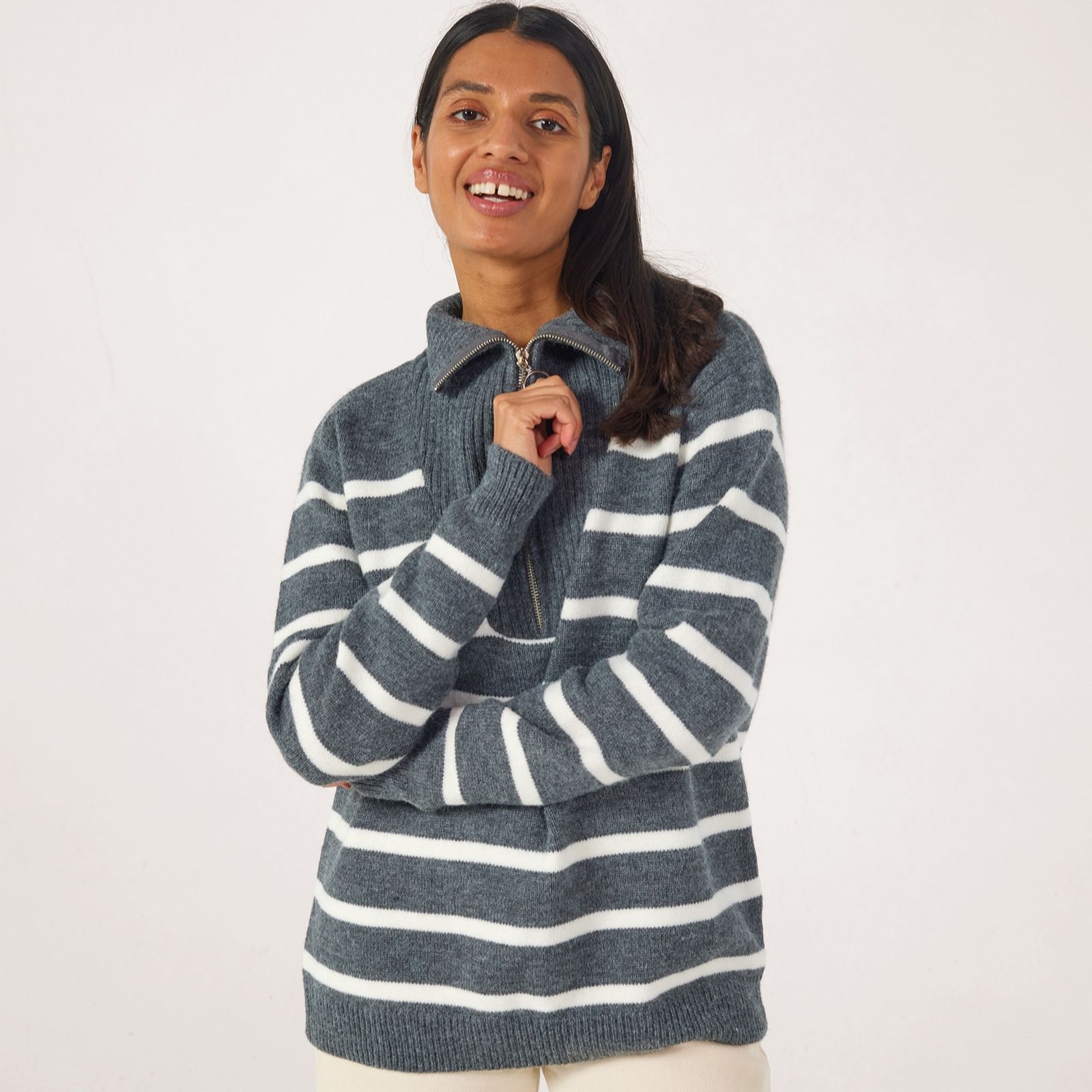 Izabel London Half Zip Stripe Jumper