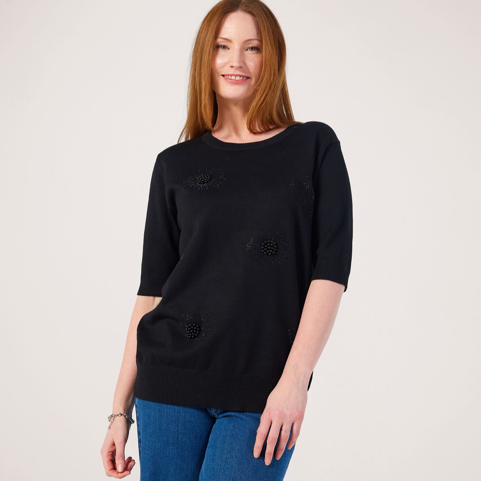 Frank Usher Short Sleevepearl & Stud Embellished Knit Jumper