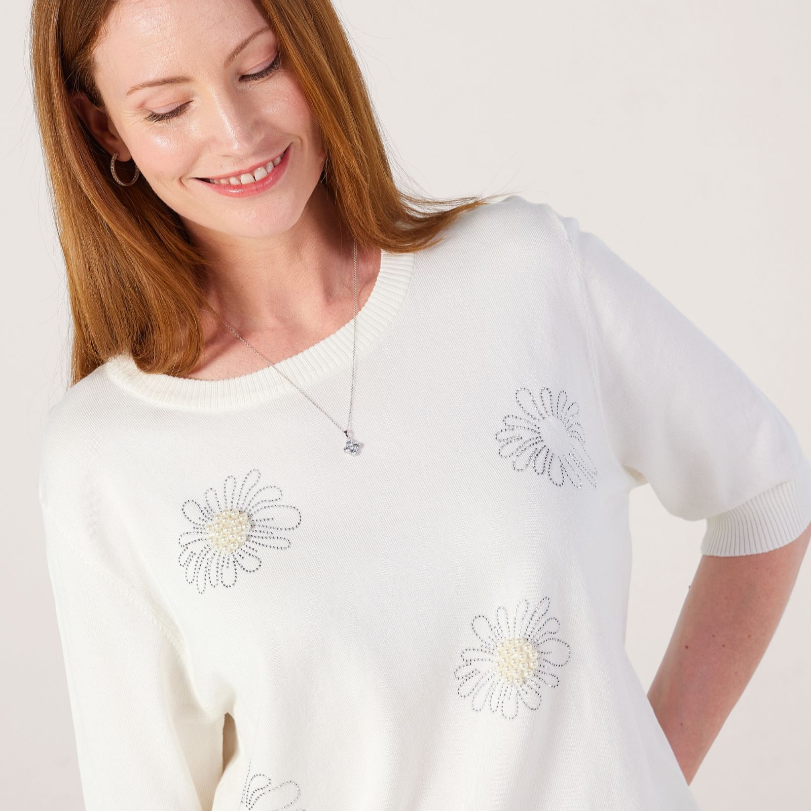 Frank Usher Short Sleevepearl & Stud Embellished Knit Jumper