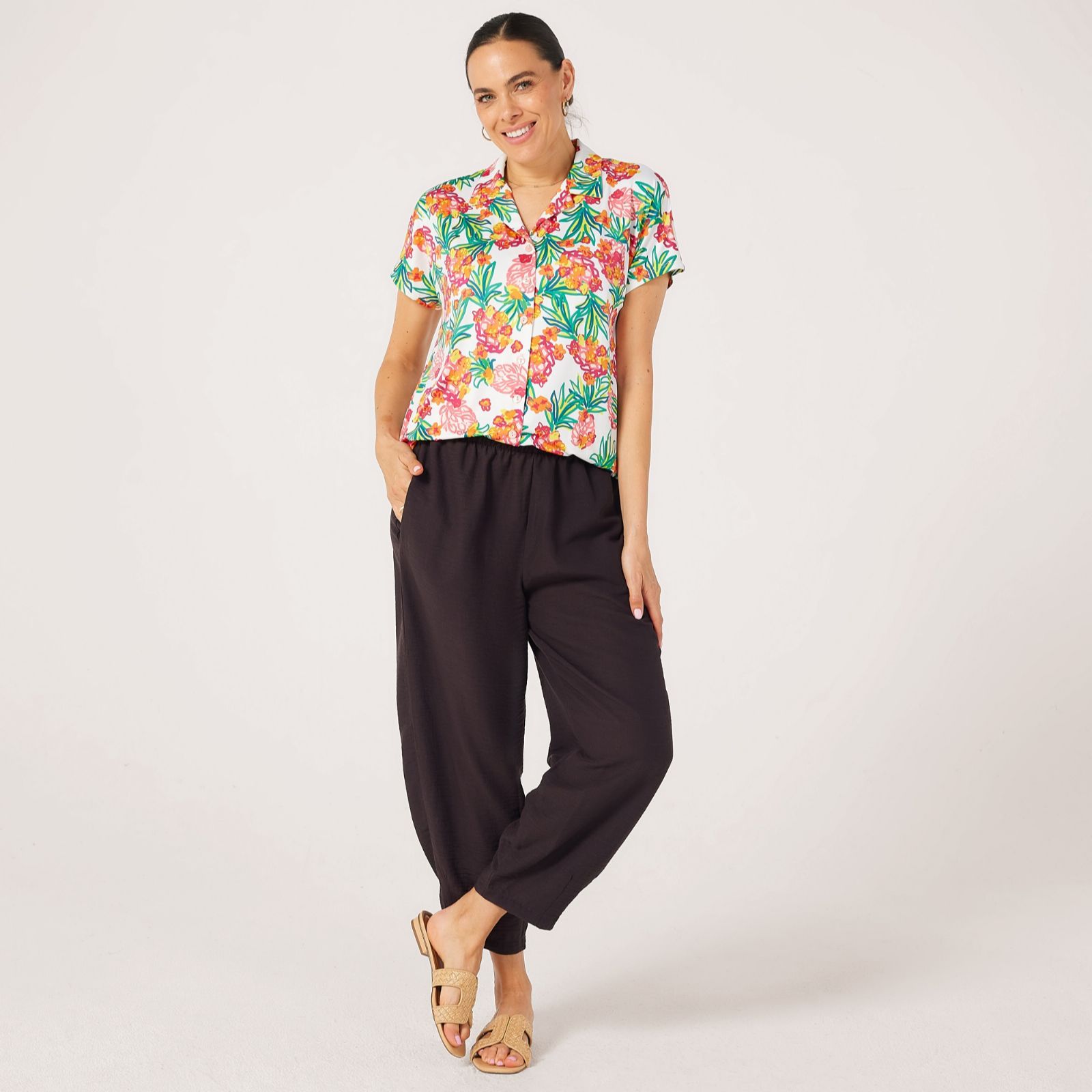 Kim & Co Linen Feel Ankle Length Relaxed Carrot Standard Trousers