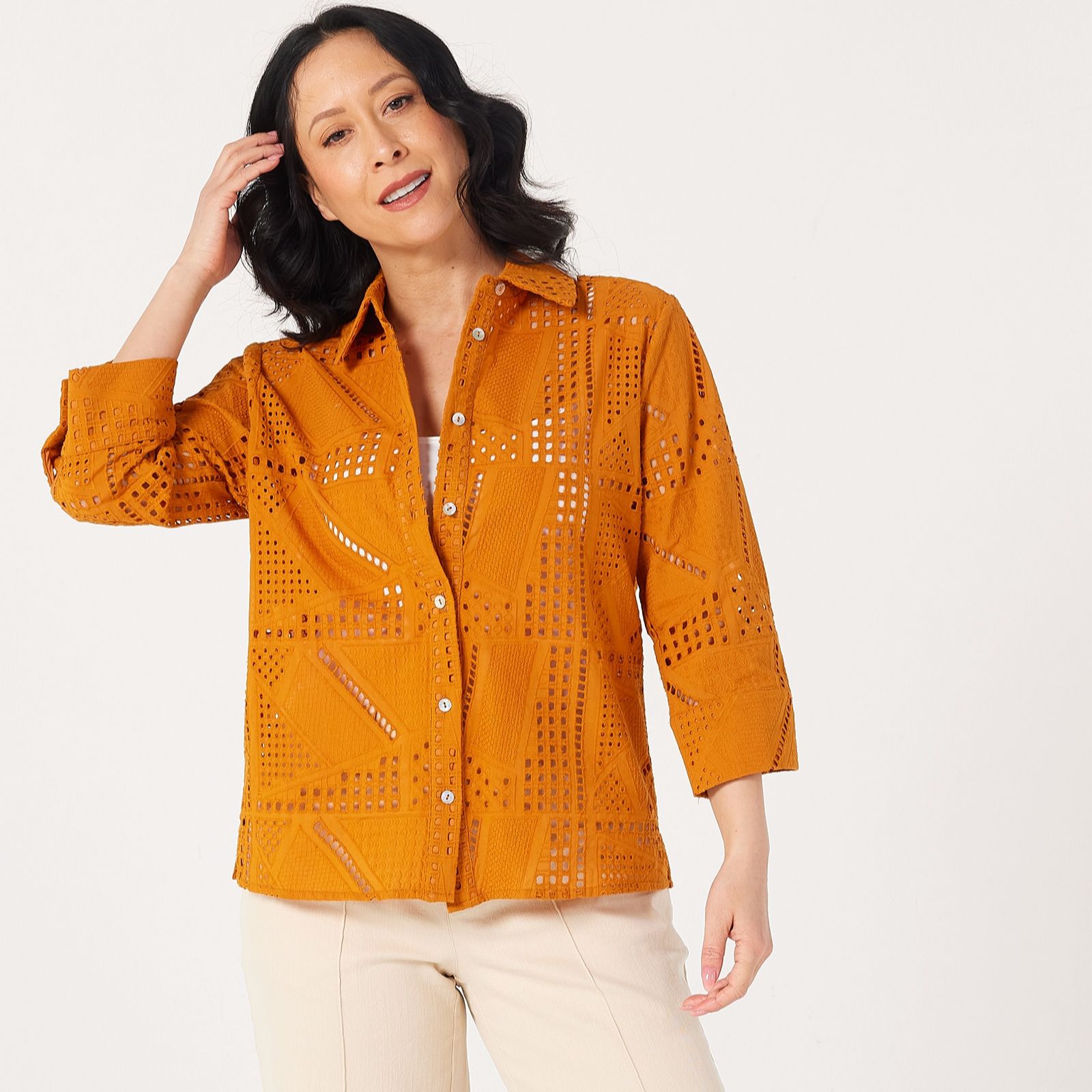 MarlaWynne Colection Pointelle Patchwork Shirt