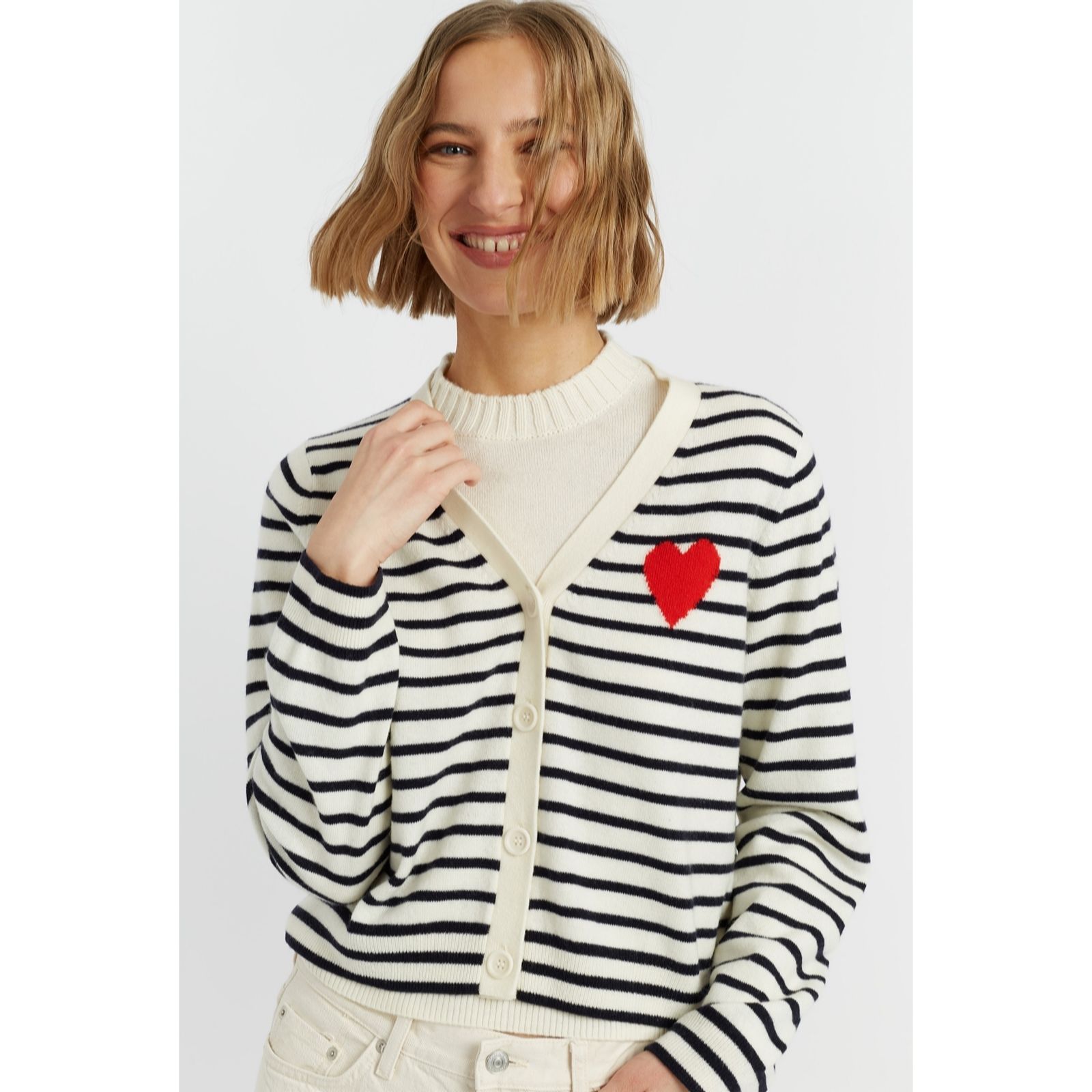 Chinti & Parker Wool Cashmere Blend Heart Breton Cardigan