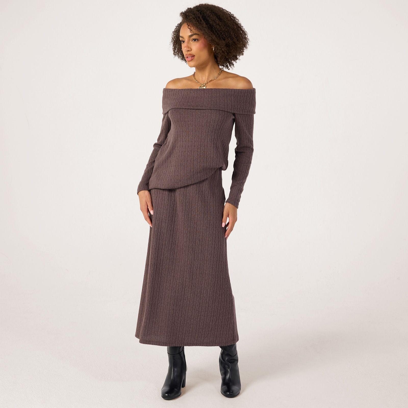 Kim & Co Fine Cable Knit A-Line Long Skirt