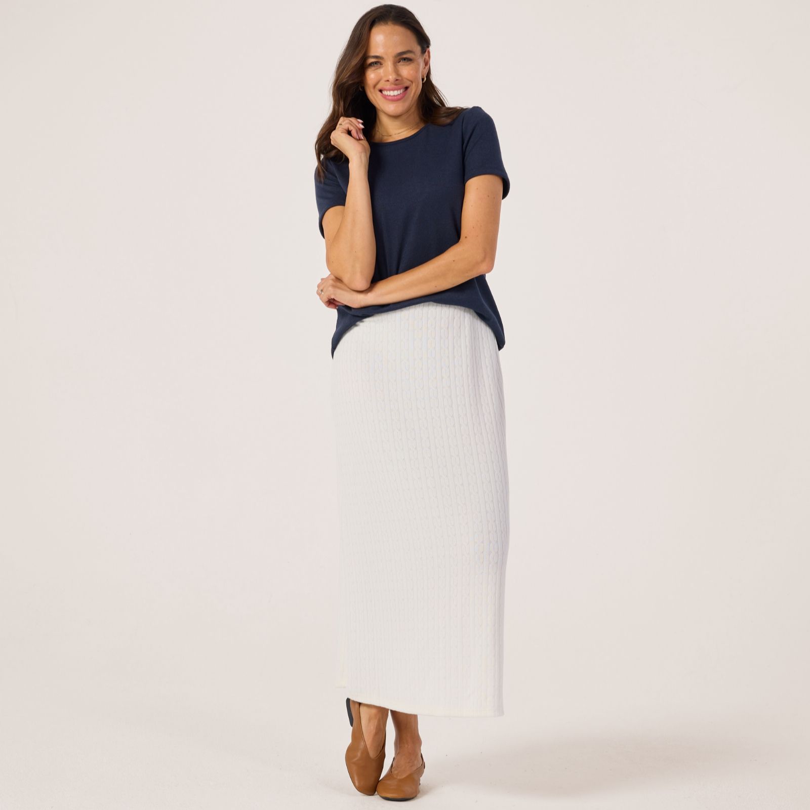 Kim & Co Fine Cable Knit A-Line Long Skirt