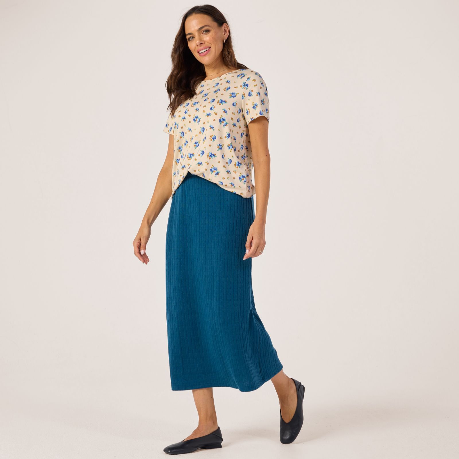 Kim & Co Fine Cable Knit A-Line Long Skirt
