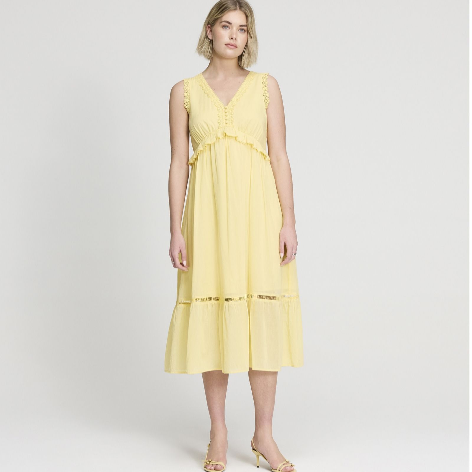 Finery London Myriam 100% Cotton Voile Lace Edged Maxi Dress Standard