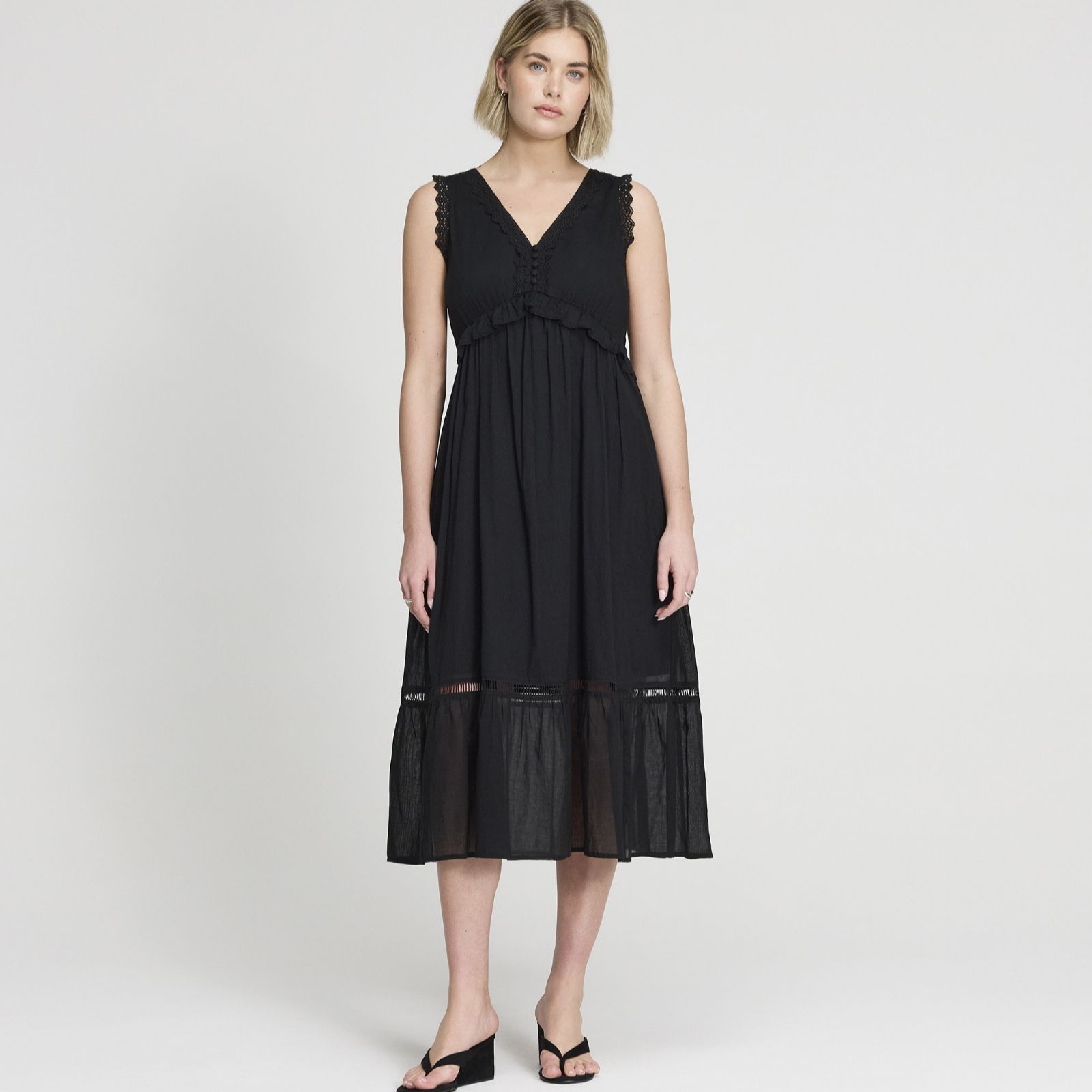 Finery London Myriam 100% Cotton Voile Lace Edged Maxi Dress Standard