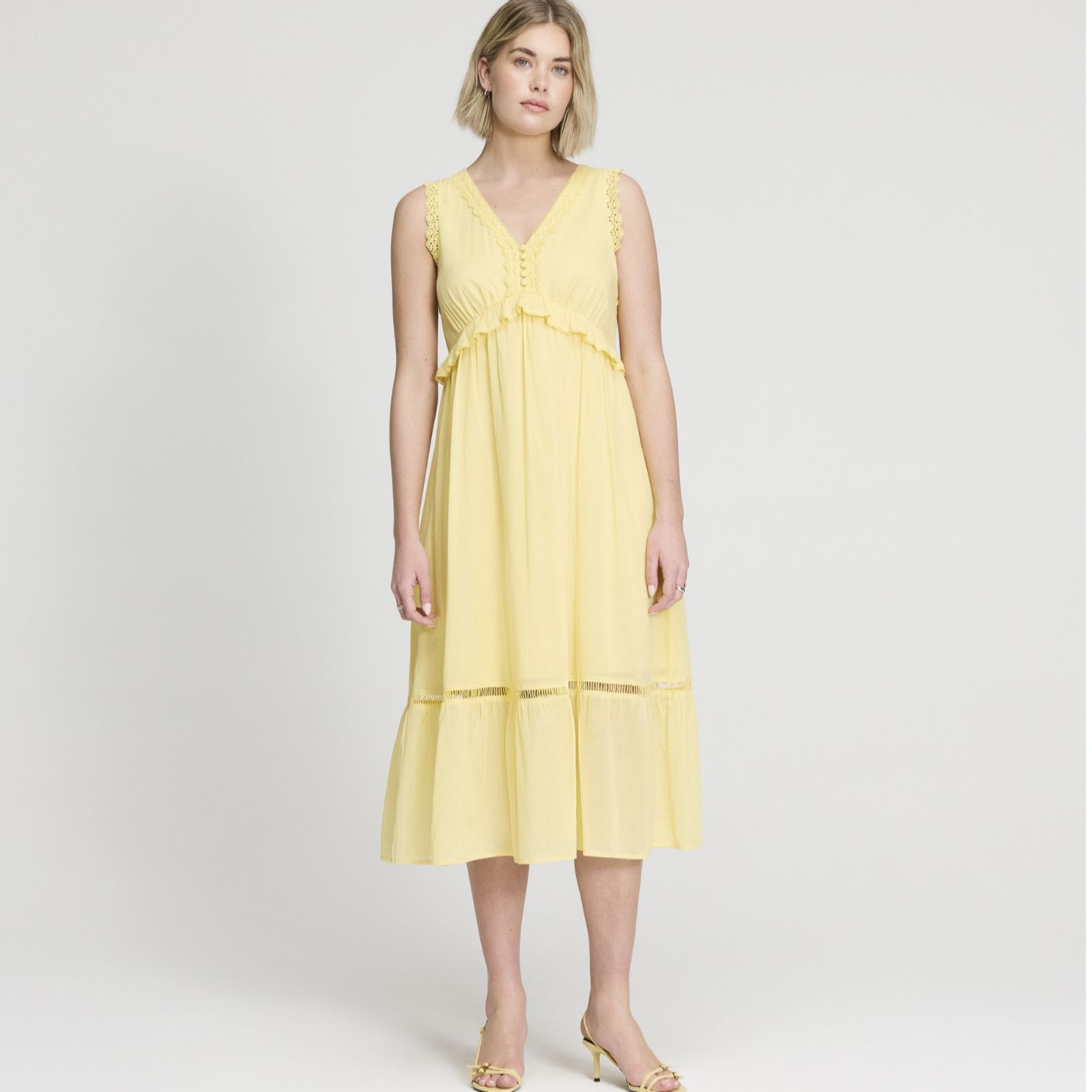 Finery London Myriam 100% Cotton Voile Lace Edged Maxi Dress Standard