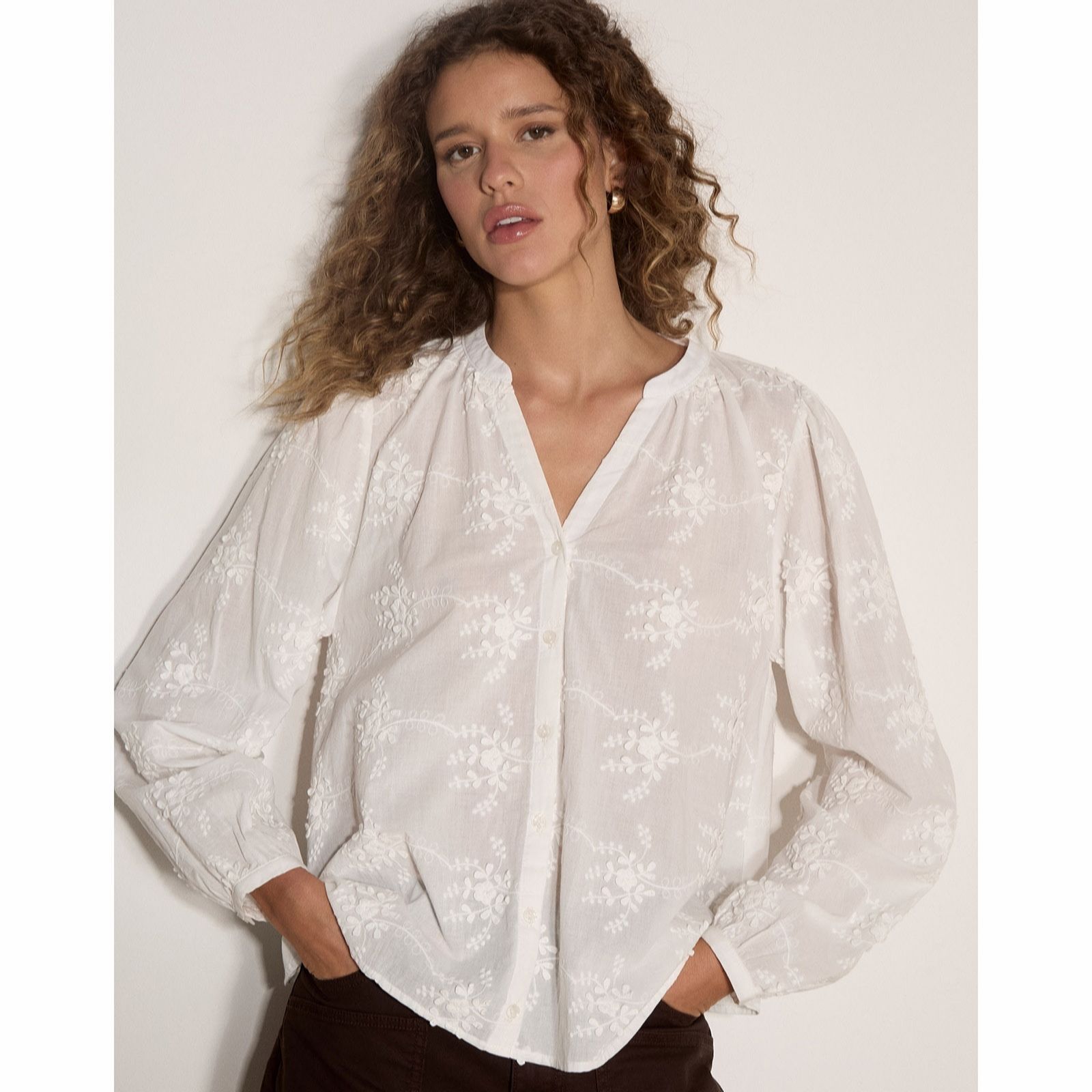 Apricot 3D Broderie Anglaise V Neck Shirt