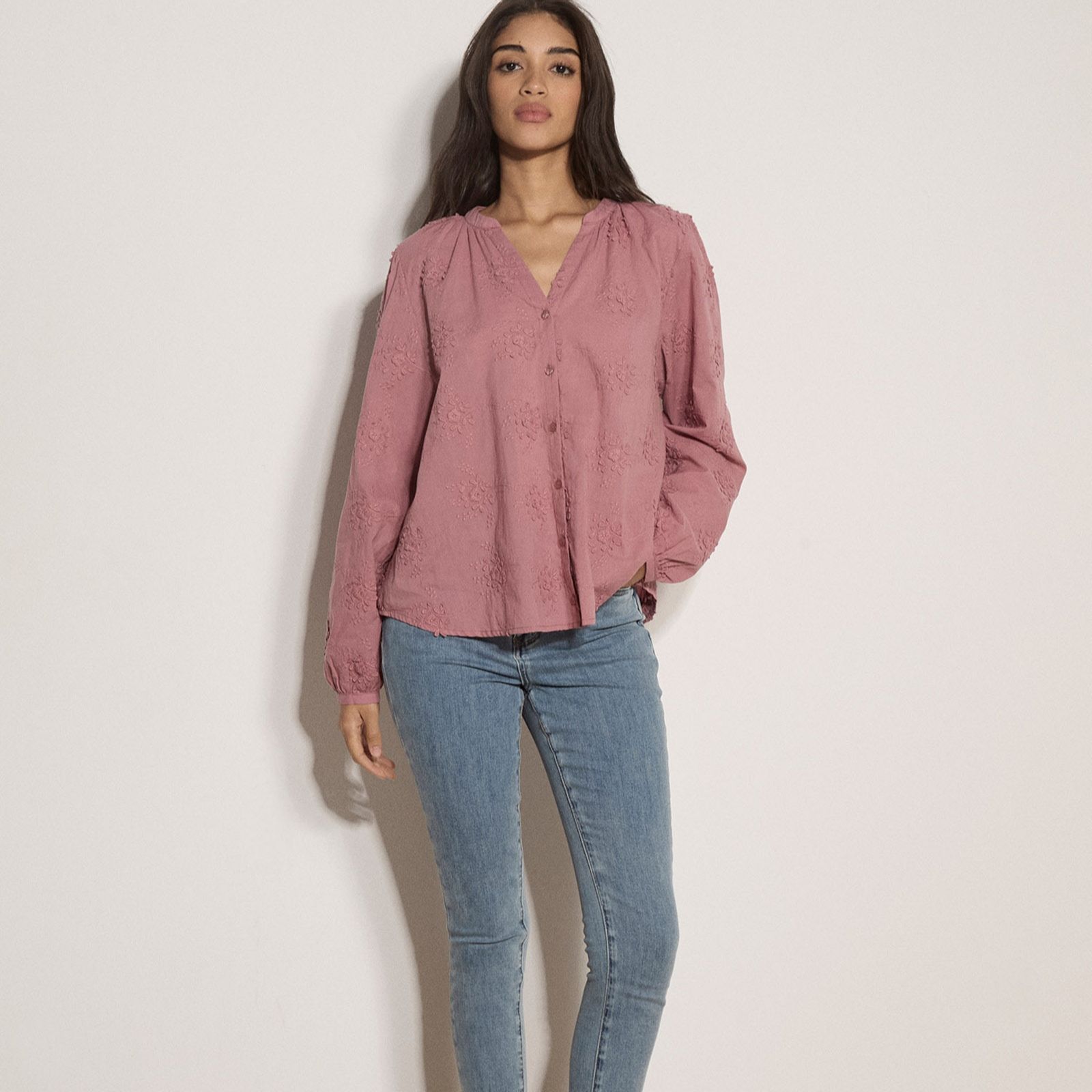 Apricot 3D Broderie Anglaise V Neck Shirt