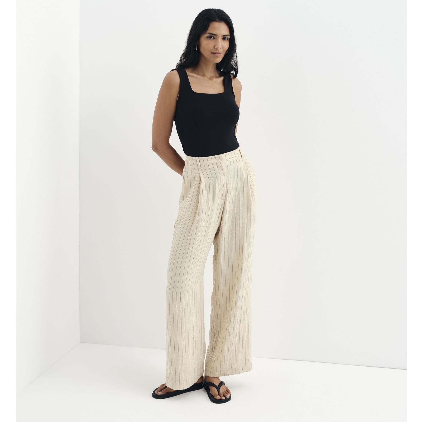 Finery London Mara Striped Wide Leg Trousers Standard