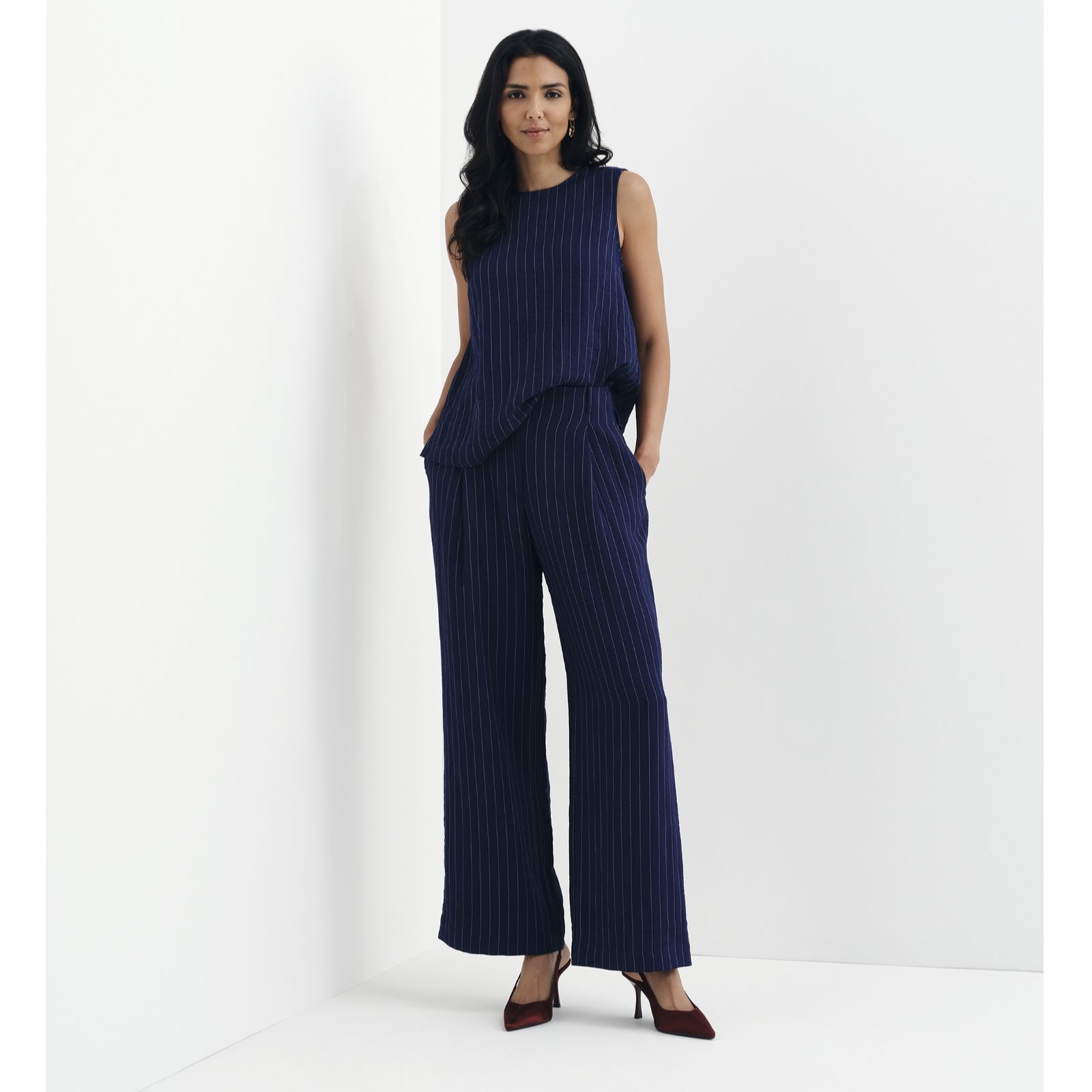 Finery London Mara Striped Wide Leg Trousers Standard