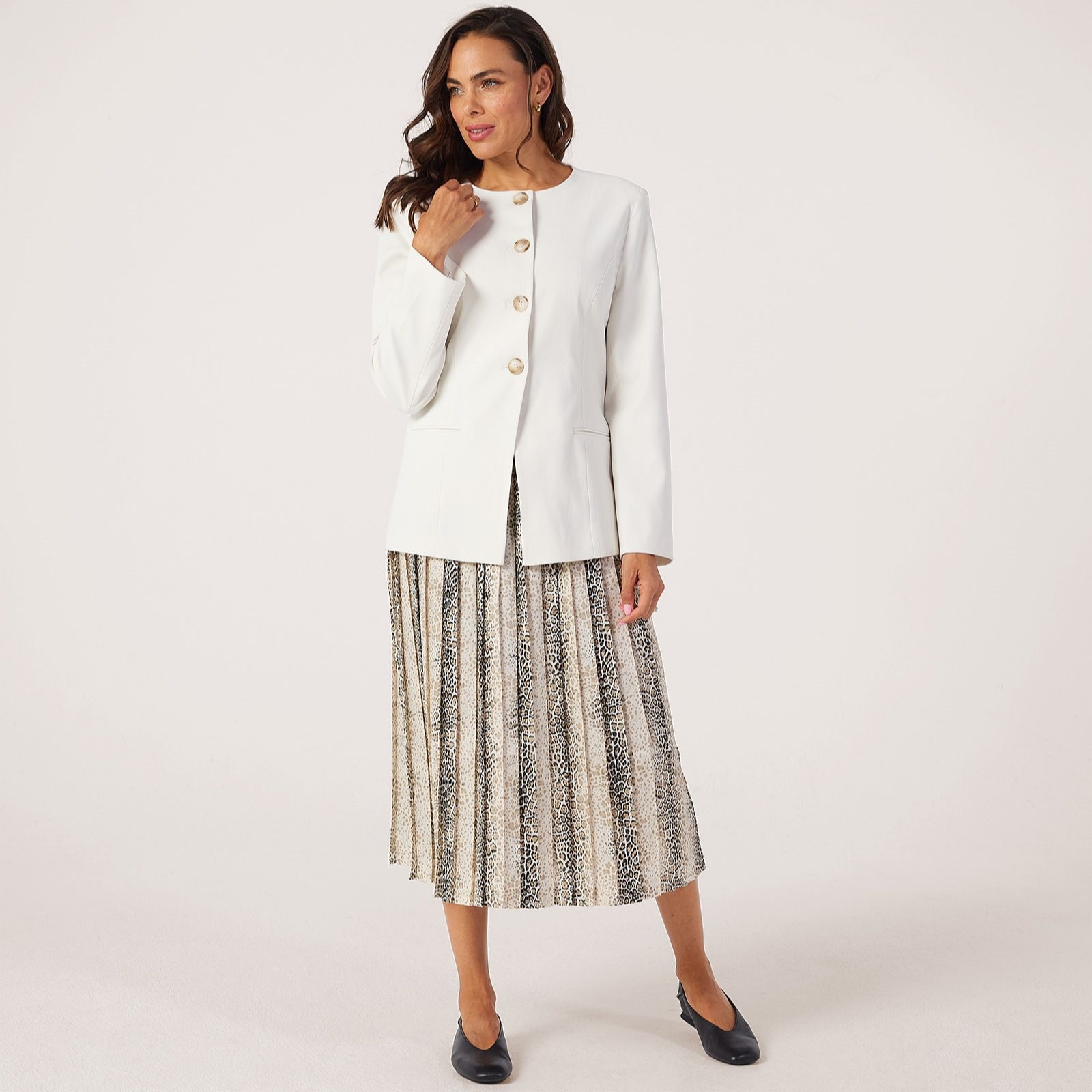 Helene Berman Pleated Plisse Animal Print Skirt