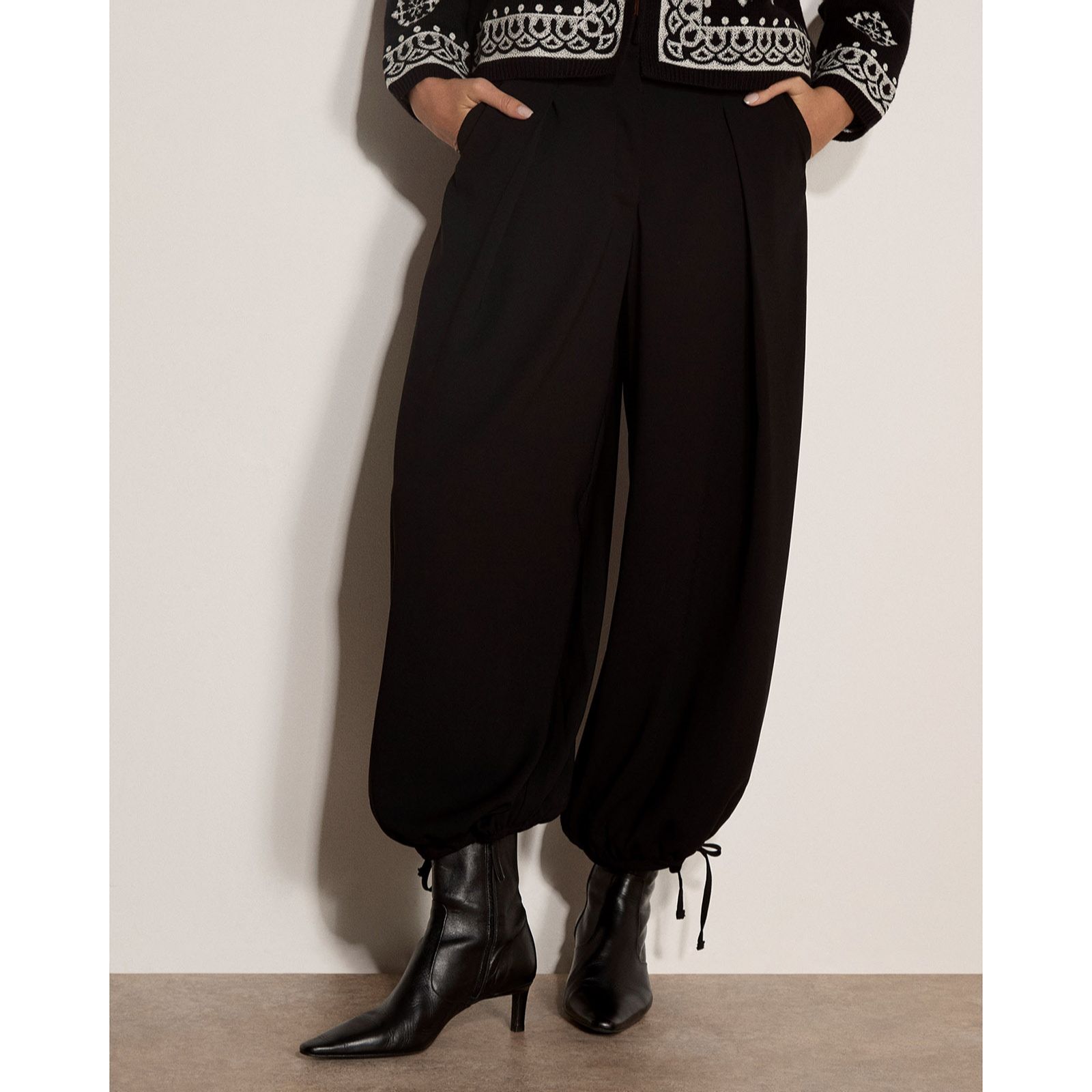 Apricot Pleated Tie Cuff Balloon Trouser