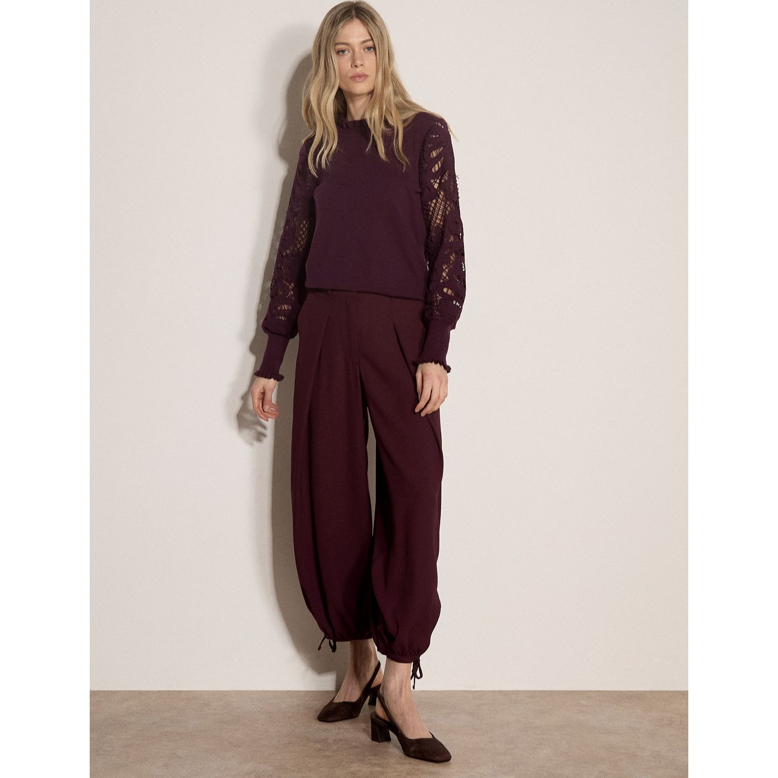 Apricot Pleated Tie Cuff Balloon Trouser