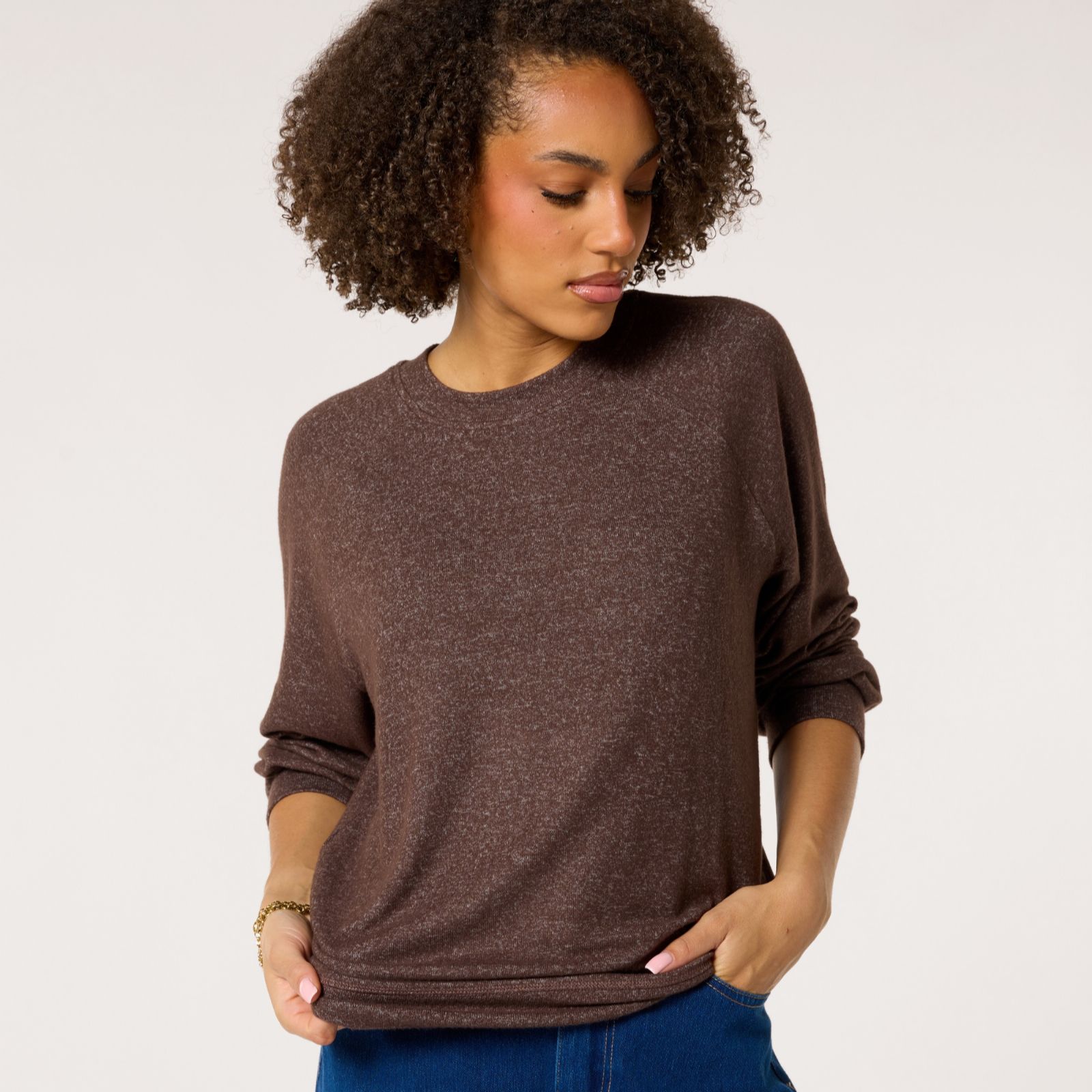 Denim & Co. Soft Touch Crew Sweat Top