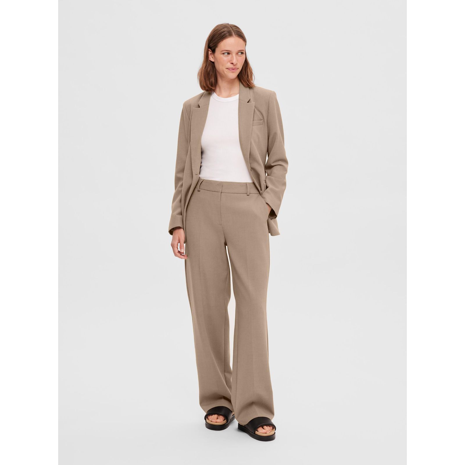 Selected Femme Frita Mid Waist Wide Leg Trouser - QVC UK