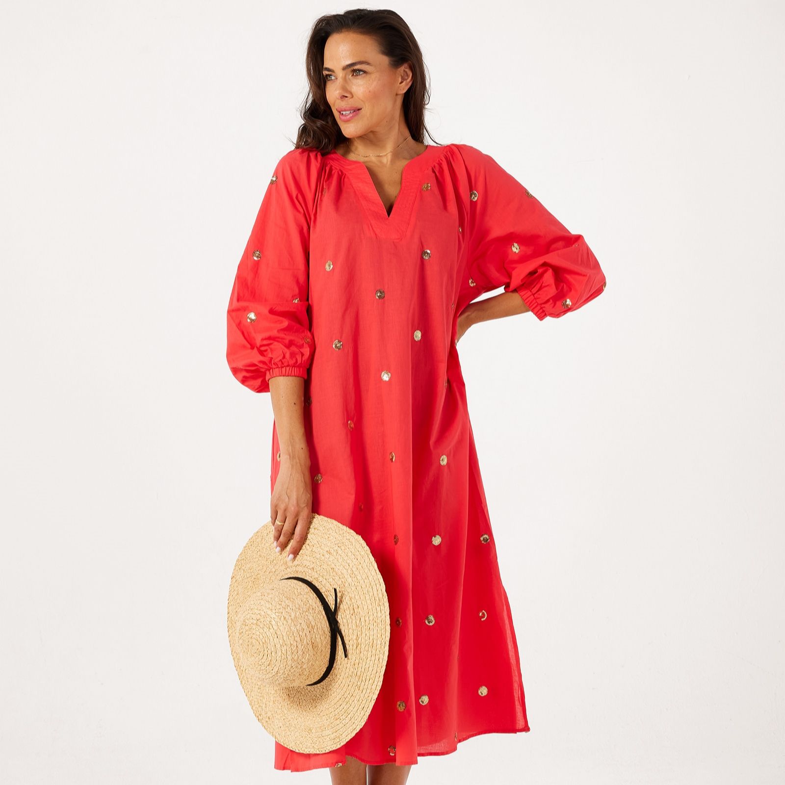 Malissa J V Neck 3/4 Sleeve Sequin Maxi Dress