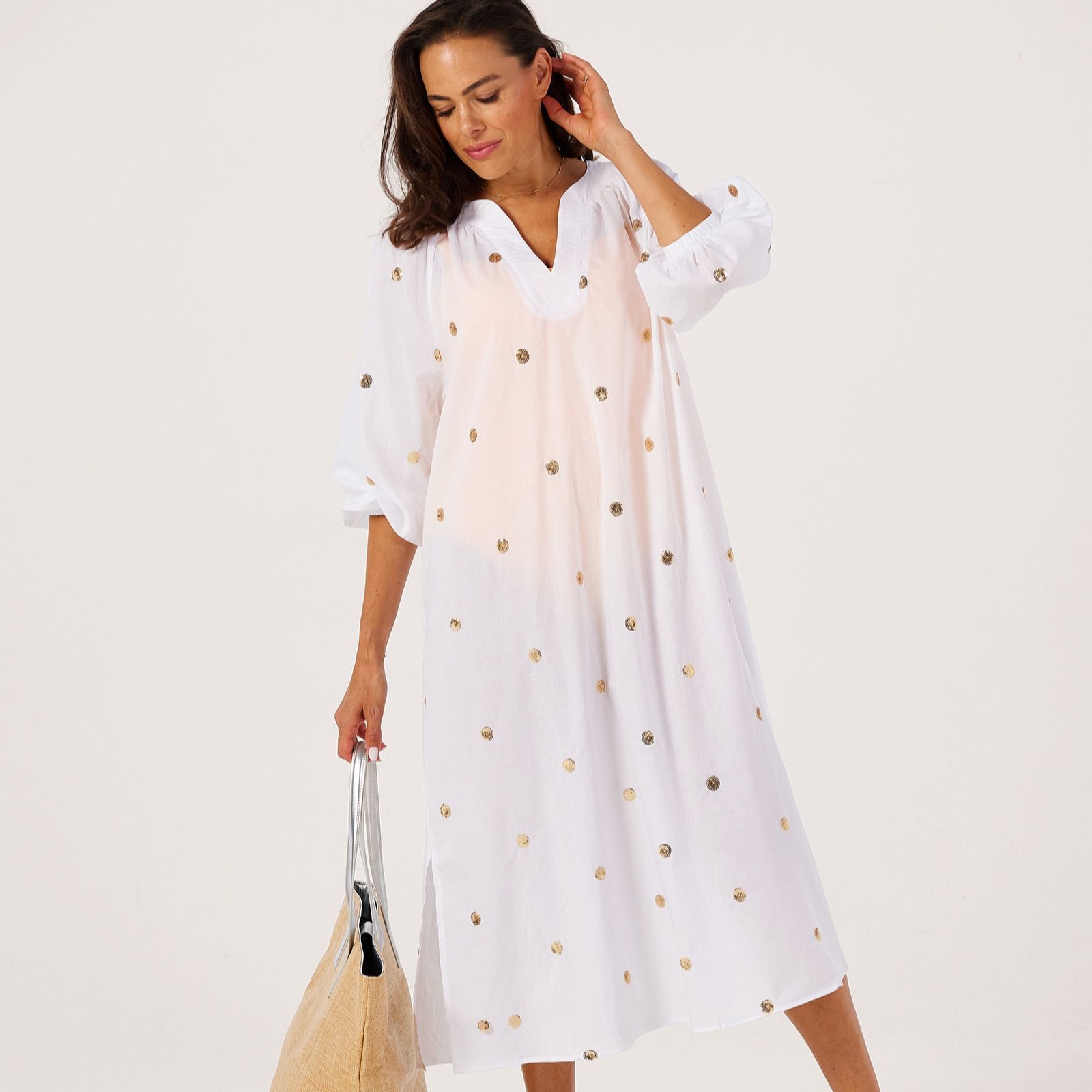 Malissa J V Neck 3/4 Sleeve Sequin Maxi Dress