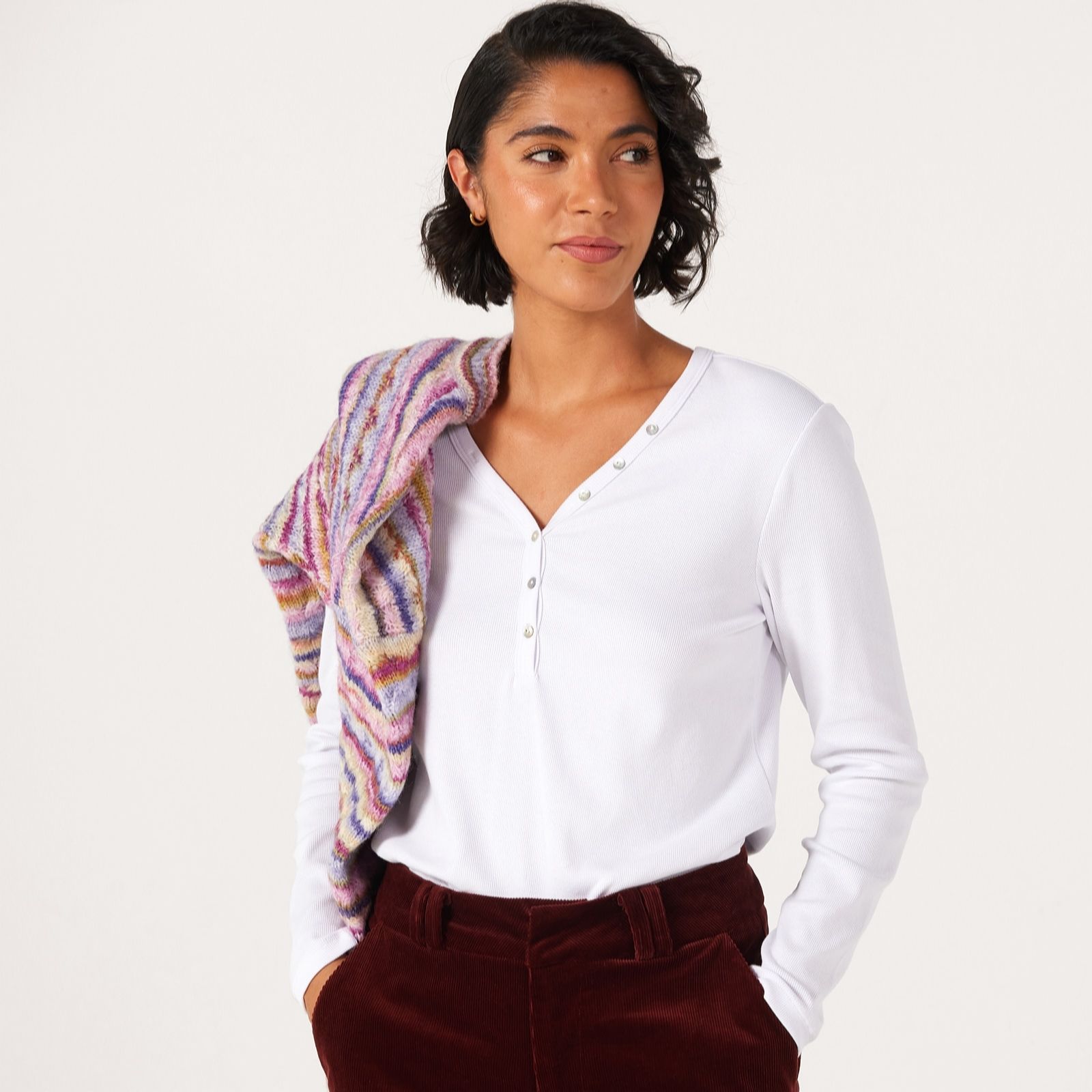Denim & Co. Essentials Button Ribbed Top