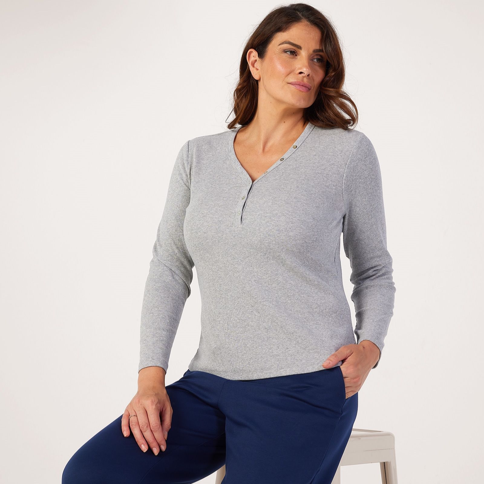 Denim & Co. Essentials Button Ribbed Top