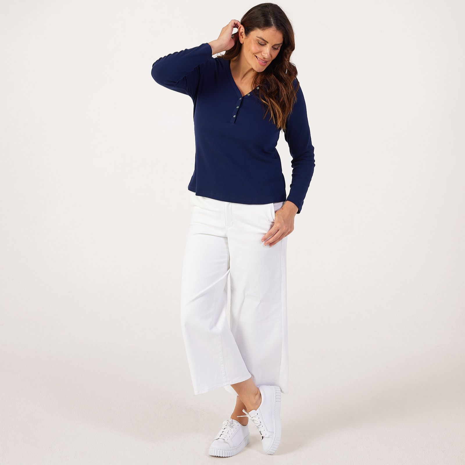Denim & Co. Essentials Button Ribbed Top