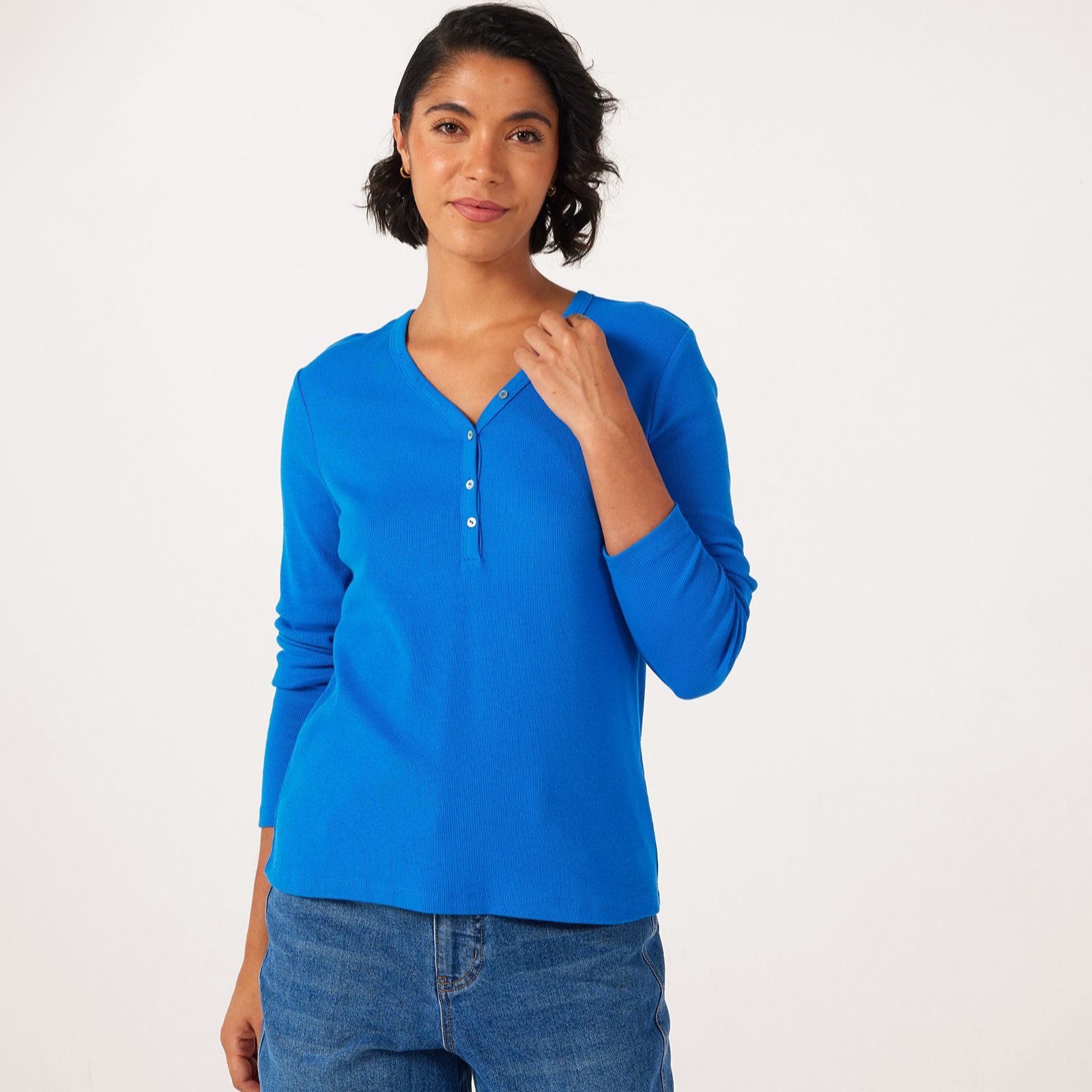 Denim & Co. Essentials Button Ribbed Top
