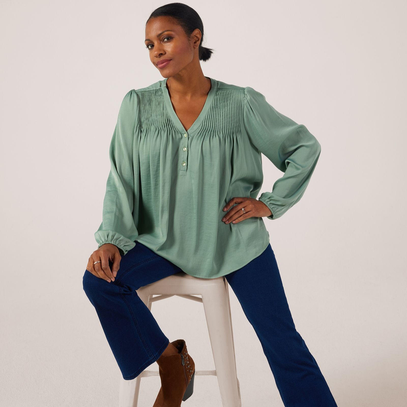 Denim & Co. Pintuck Detail Blouse