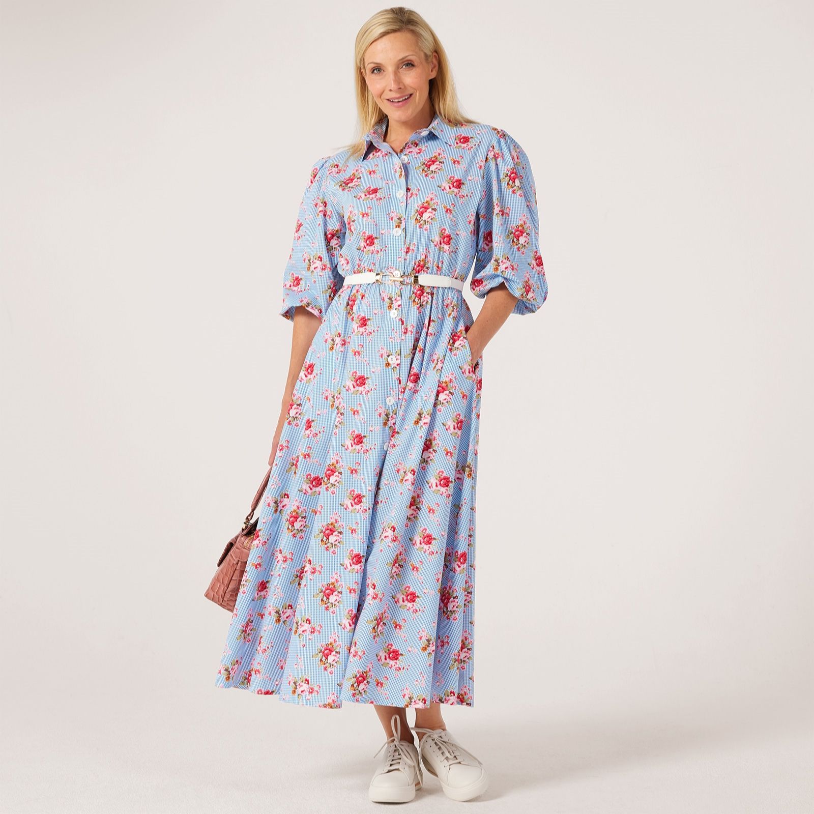 Helene Berman Cotton Poplin Printed Maxi Dress