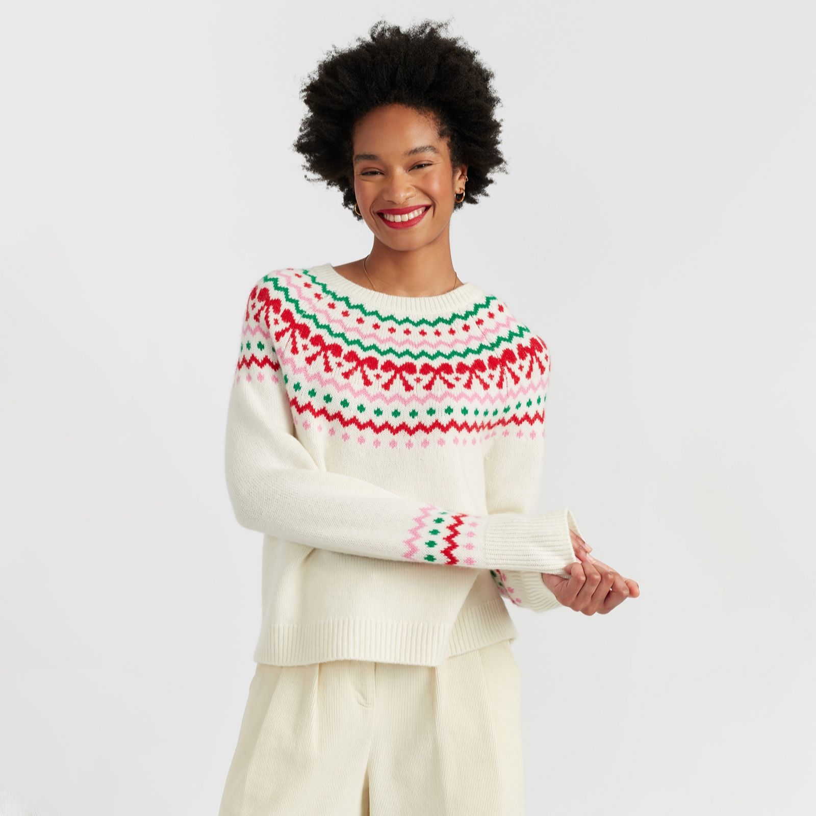 Chinti & Parker Wool Cashmere Blend Fair Isle Bow Design Jumper