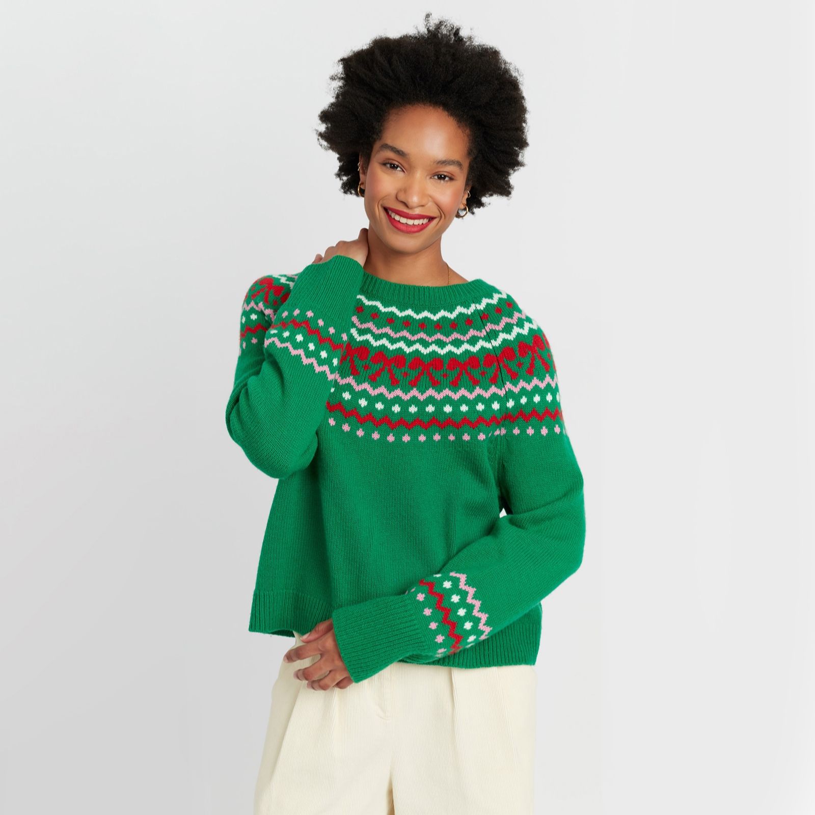 Chinti & Parker Wool Cashmere Blend Fair Isle Bow Design Jumper